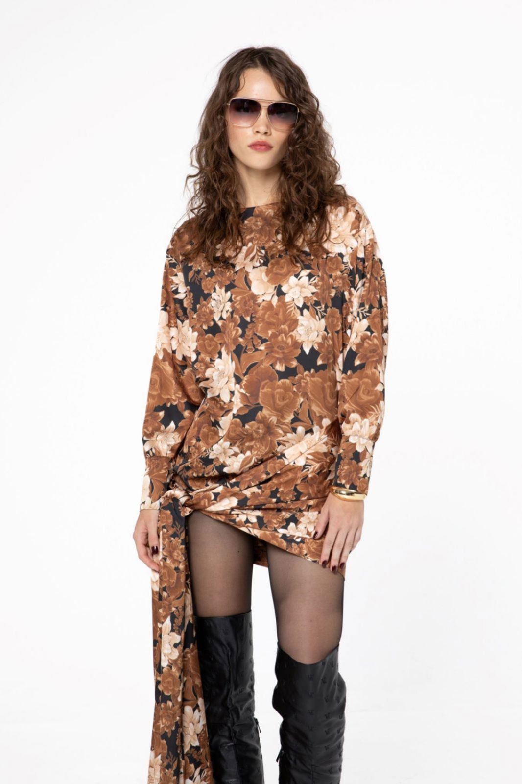 Picture of Brown Dahlia Mini Wrap Tie Detail Dress