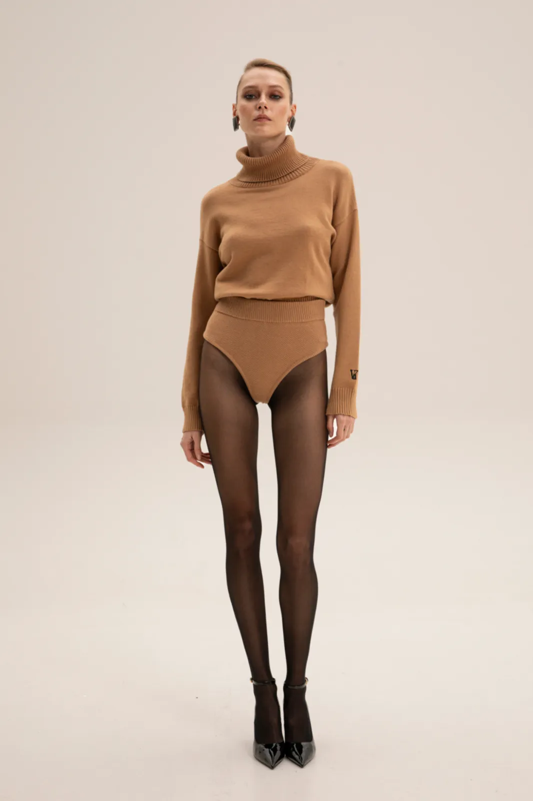 Picture of Colette Camel High Waisted Knit Shorts