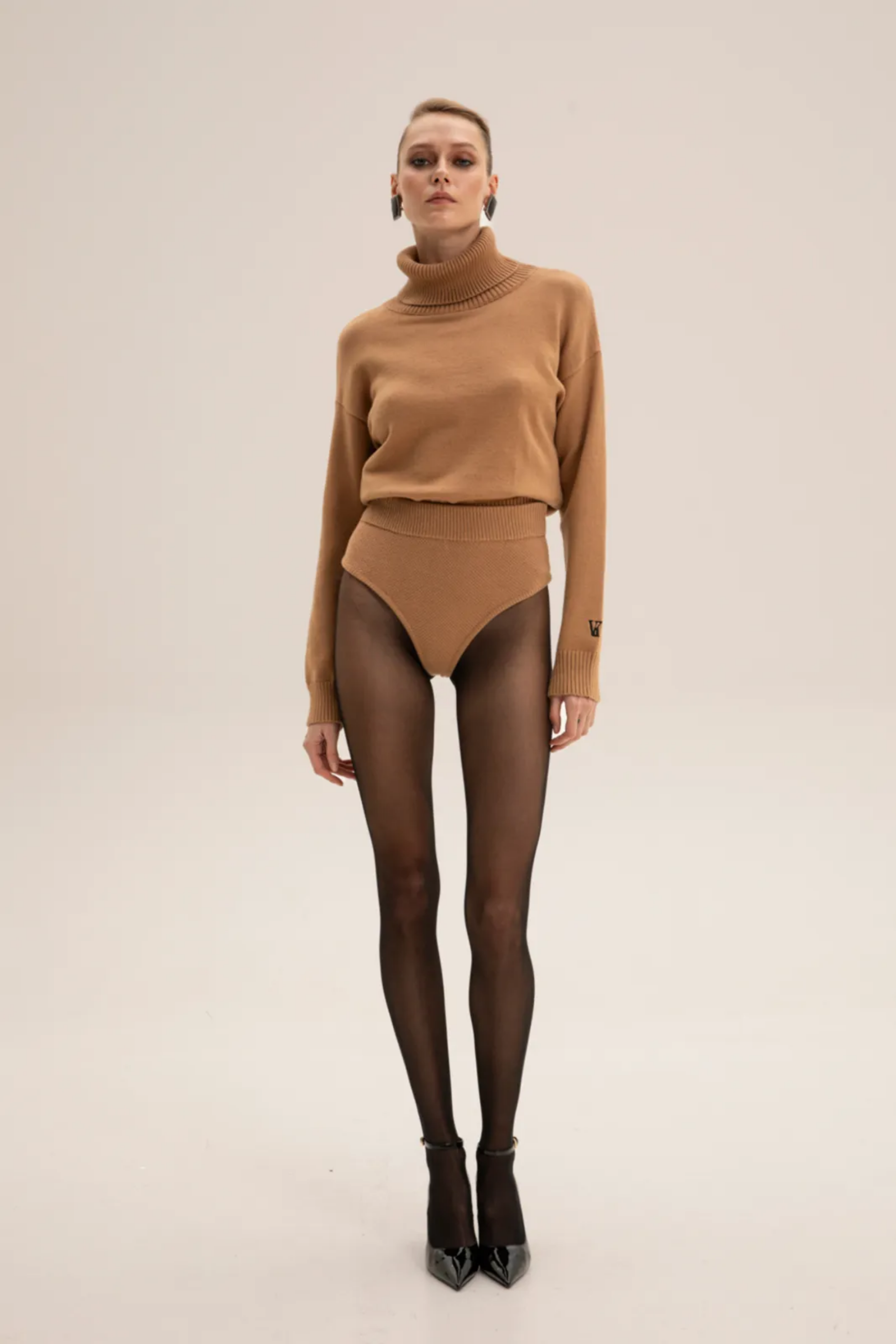 Picture of Colette Camel High Waisted Knit Shorts