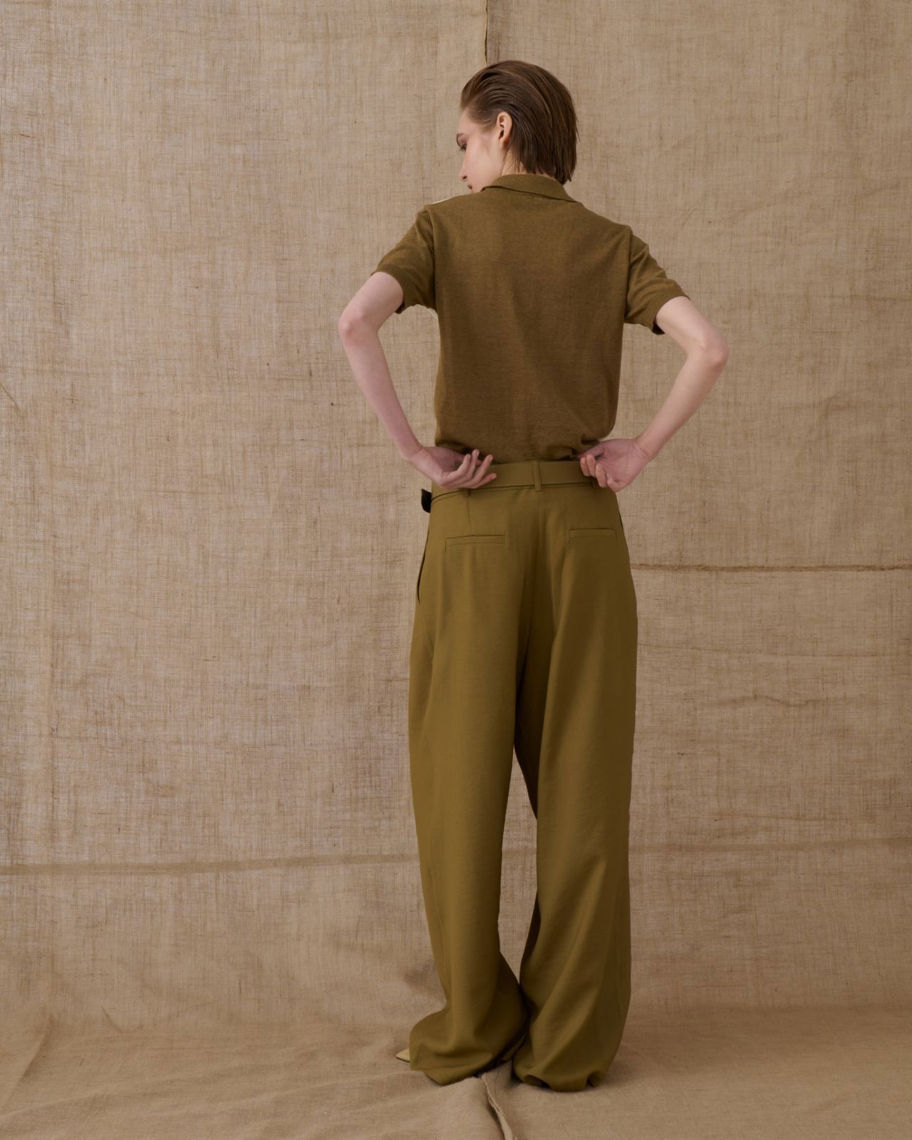 Picture of Olive Polo Knitted T-Shirt with Rhombus Pattern