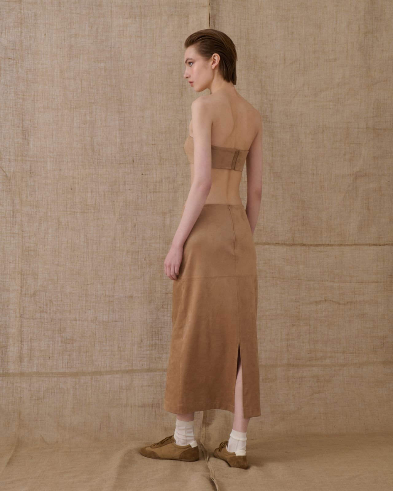 Picture of Beige Midi Suede Skirt