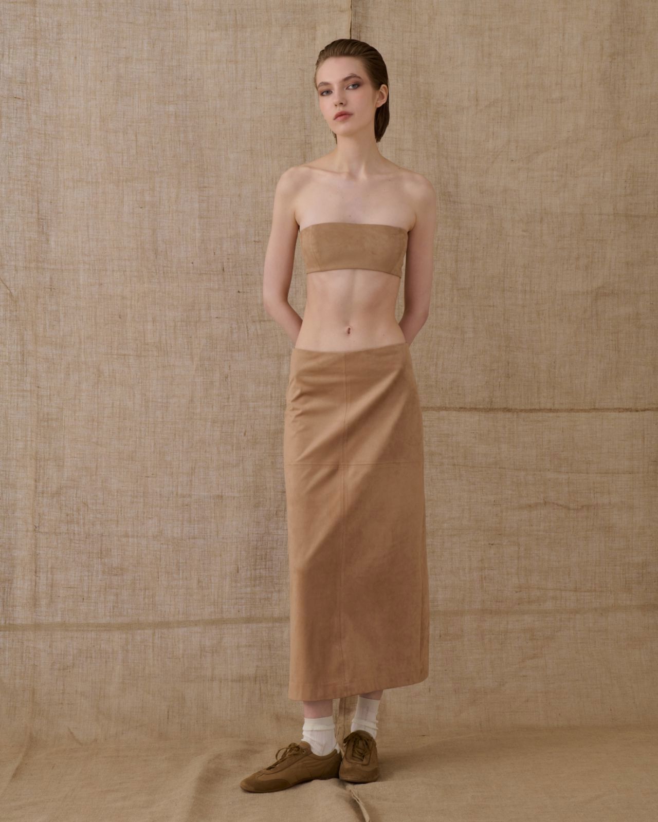 Picture of Beige Midi Suede Skirt