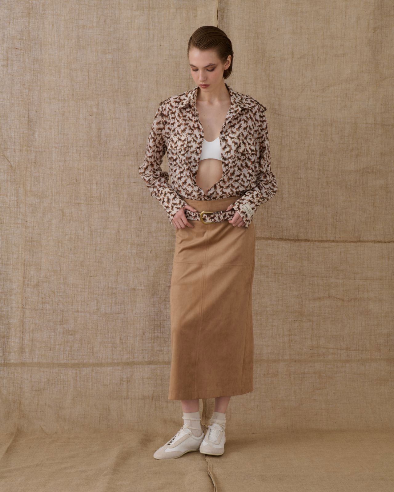 Picture of Beige Midi Suede Skirt