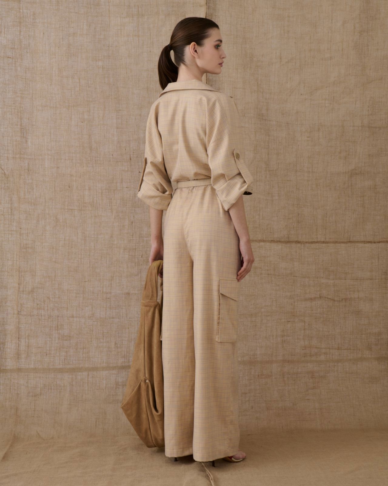 Picture of Beige Chequered Jumpsuit