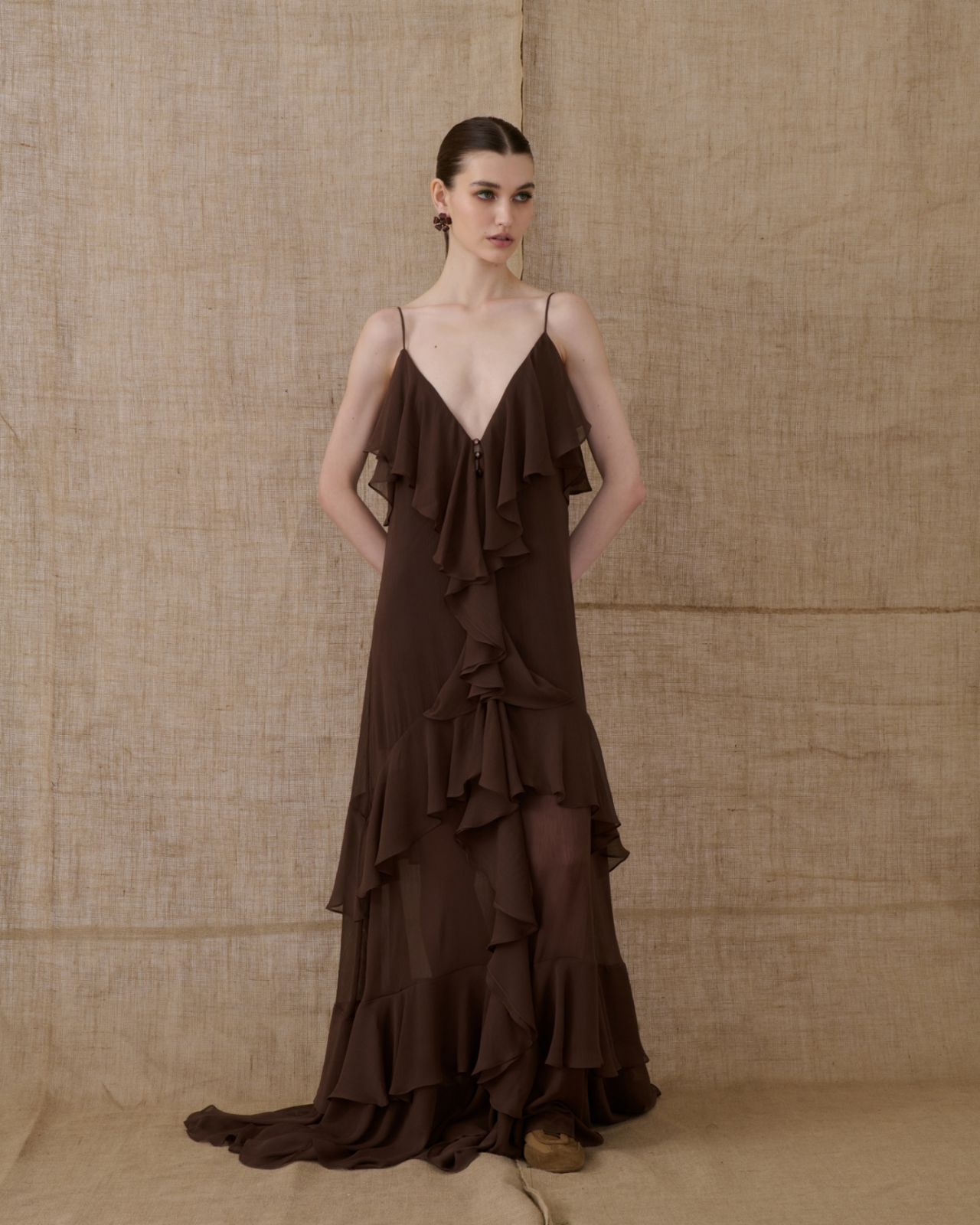 Picture of Brown Ruffled Maxi Dress