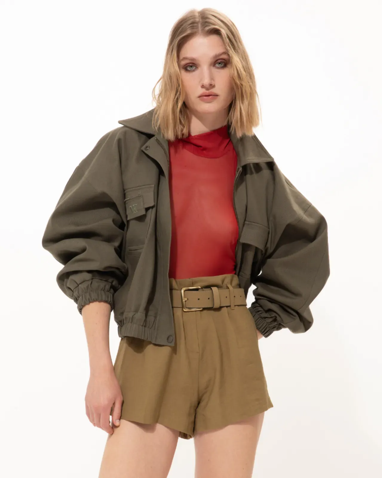 Picture of Khaki Denim Jacket with Logo Embroidery