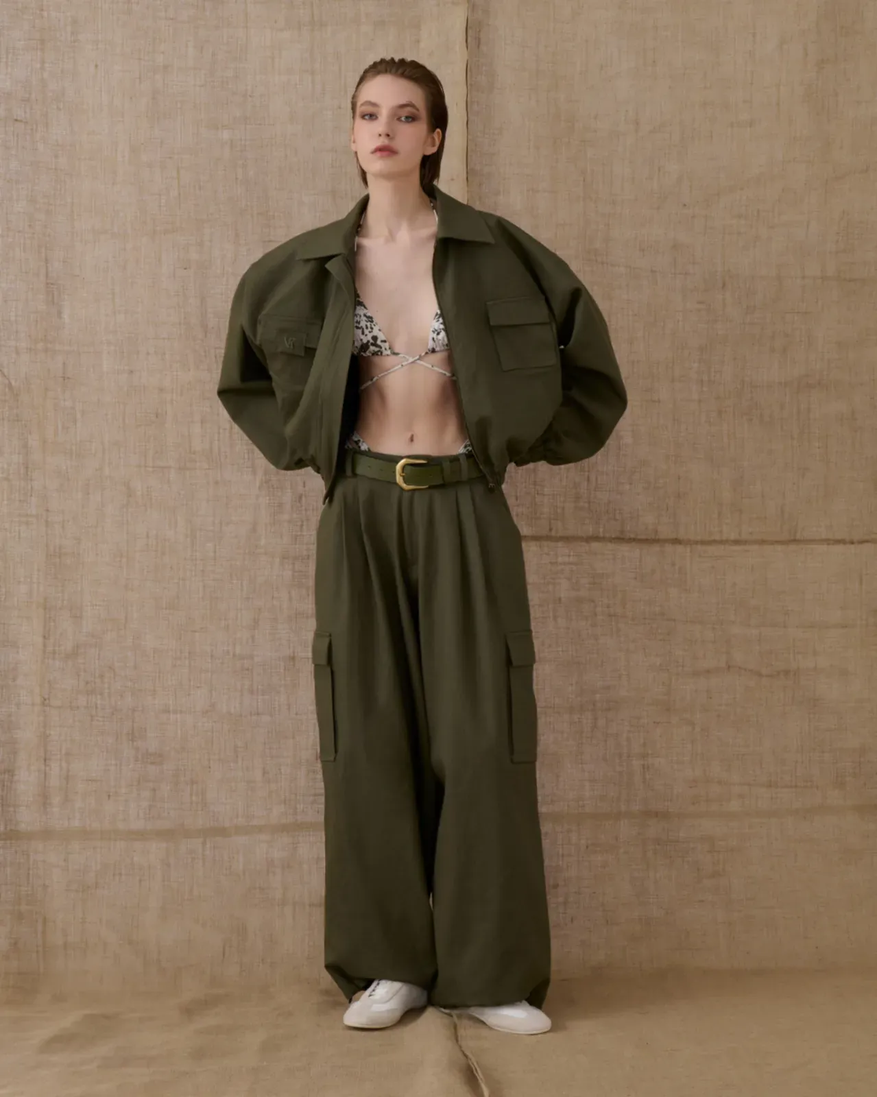 Picture of Khaki Denim Jacket with Logo Embroidery