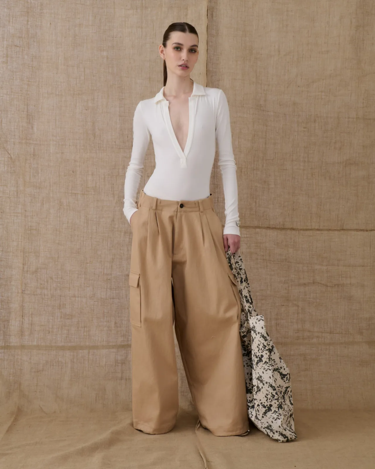 Picture of Beige Denim Cargo Pants