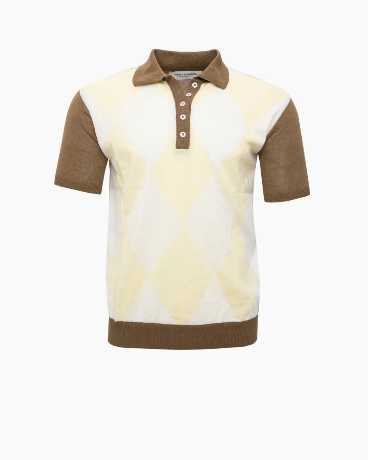 Picture of Olive Polo Knitted T-Shirt with Rhombus Pattern