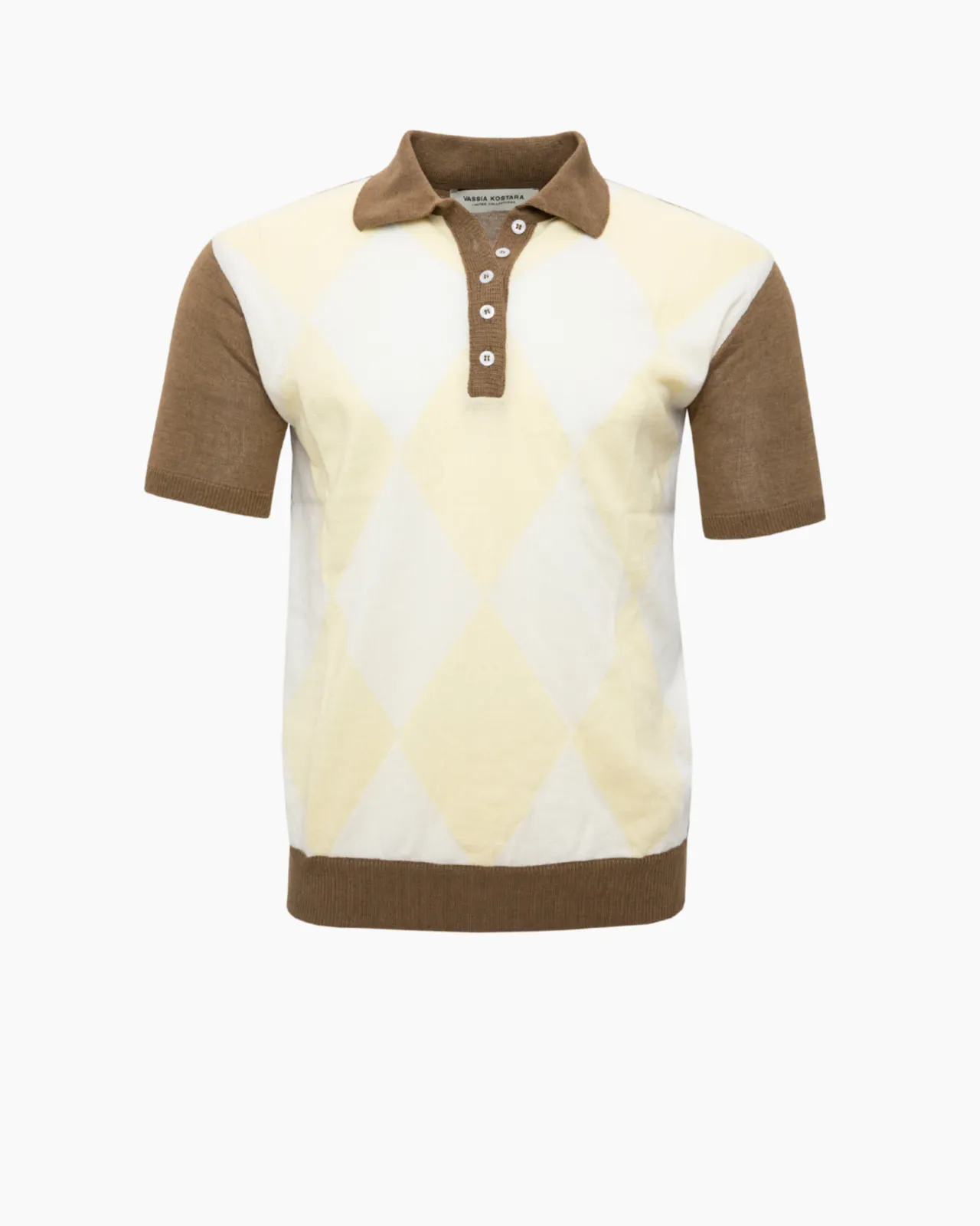Picture of Olive Polo Knitted T-Shirt with Rhombus Pattern