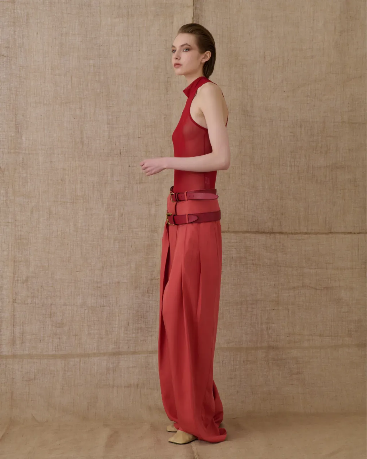 Picture of Sanguine Red Double-Belted Pants