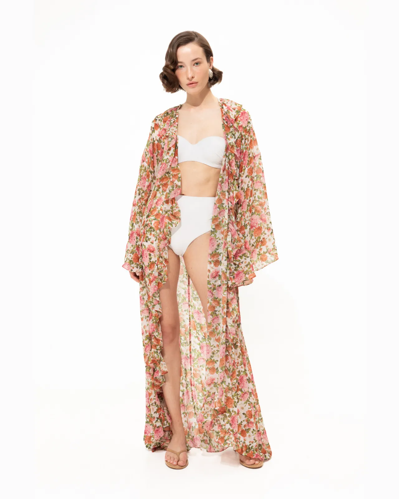 Picture of Pink Floral Ruffled Kimono