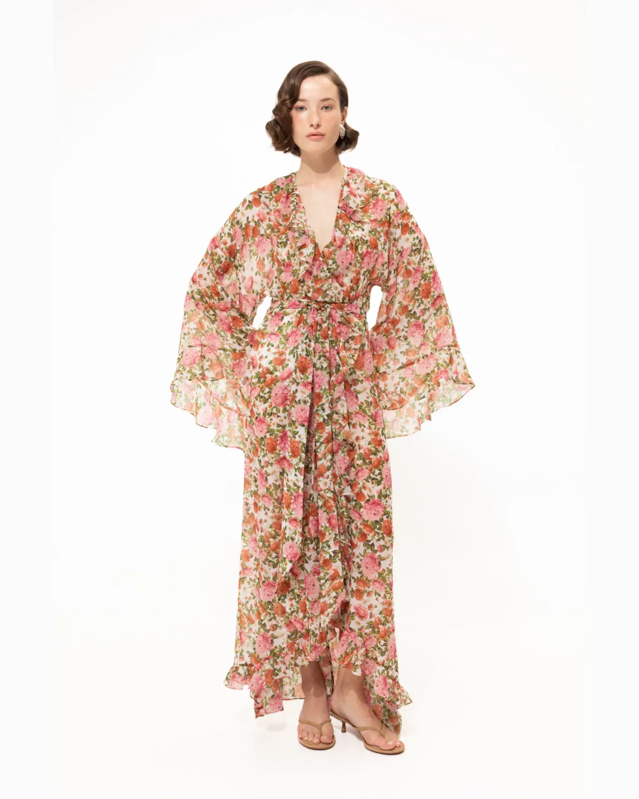 Picture of Pink Floral Ruffled Kimono