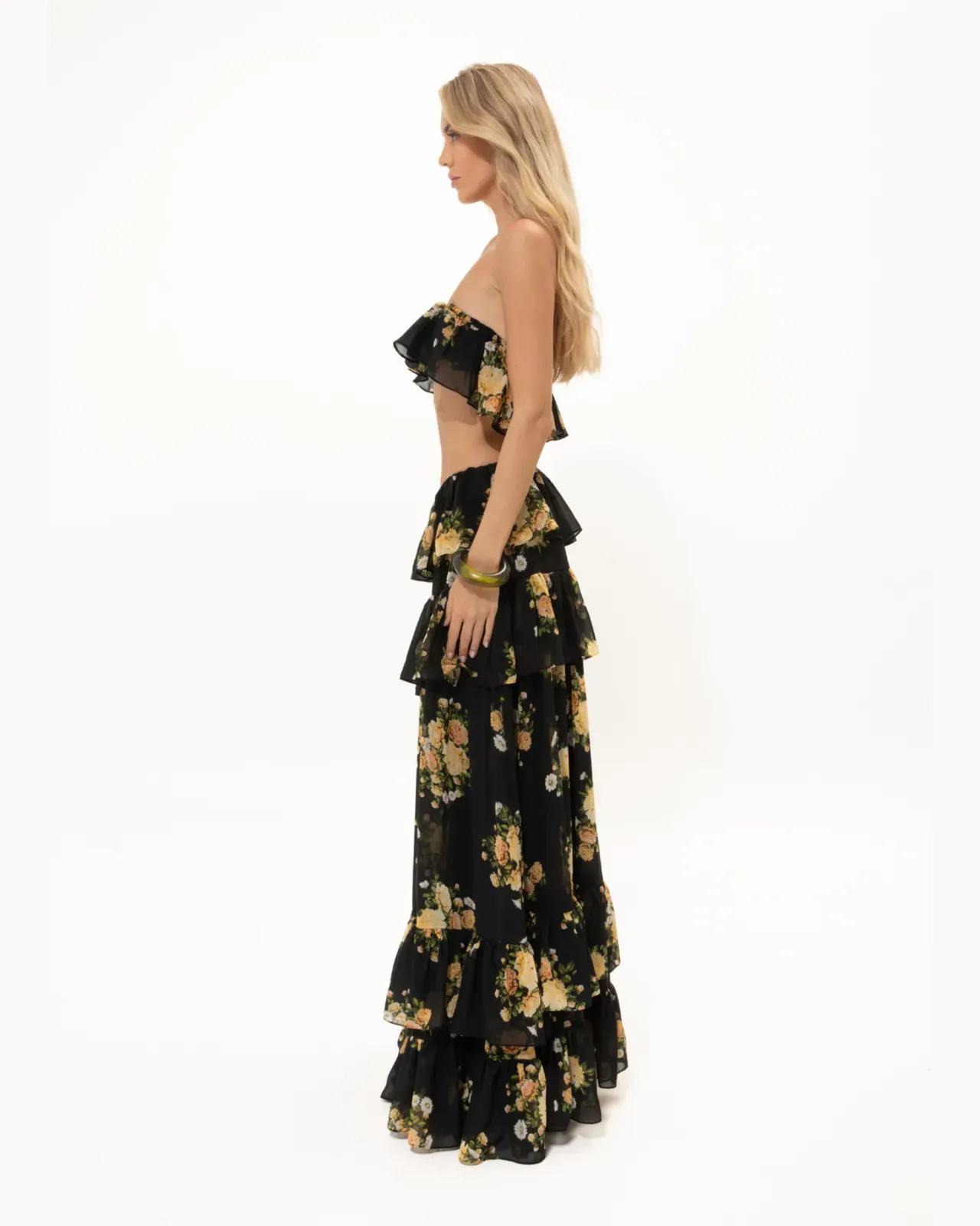 Picture of Black Floral Ruffled Skirt