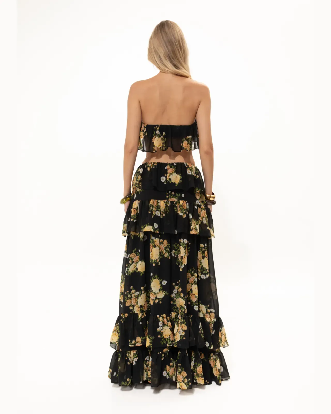 Picture of Black Floral Ruffled Skirt