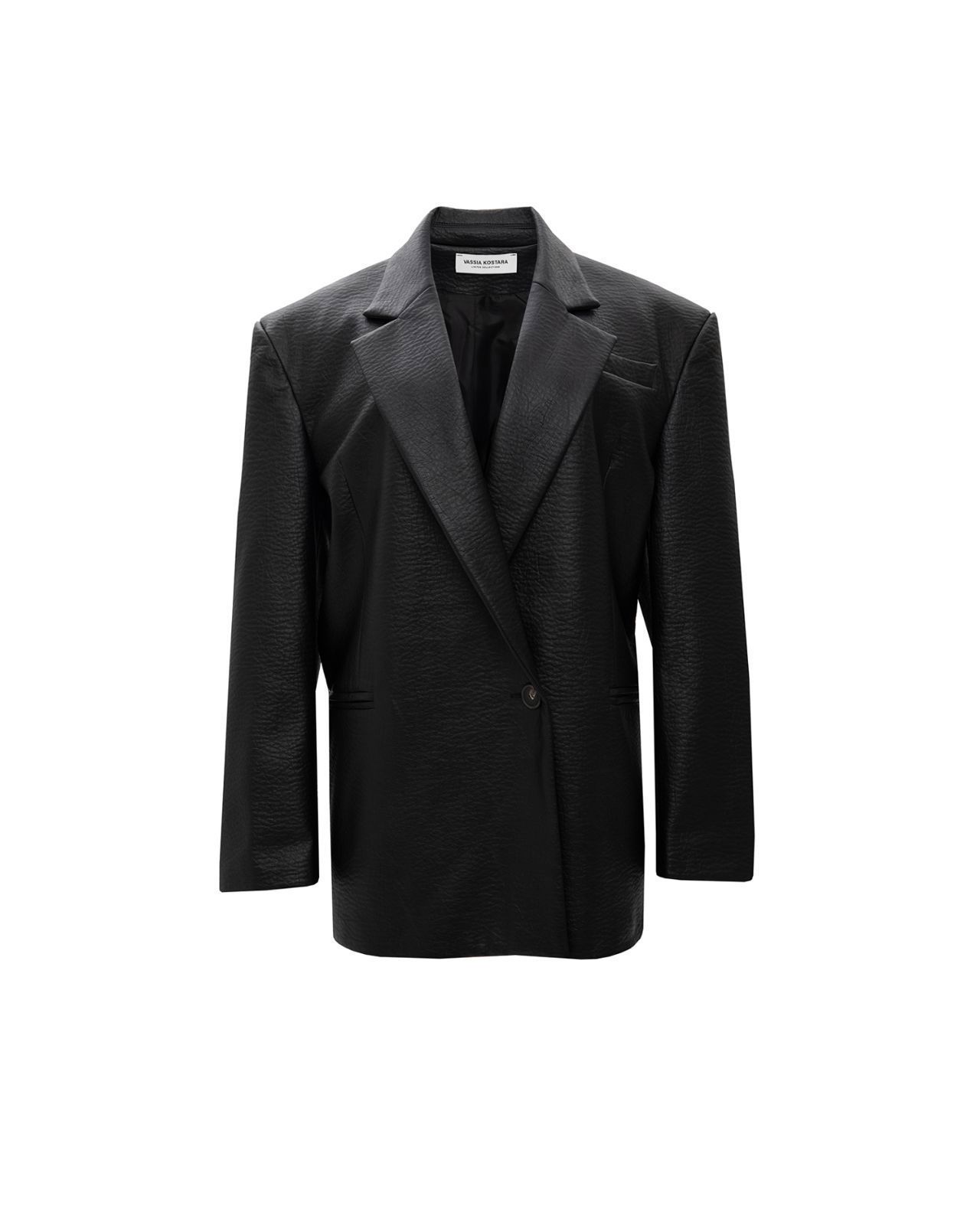 Picture of BLACK FAUX LEATHER BLAZER