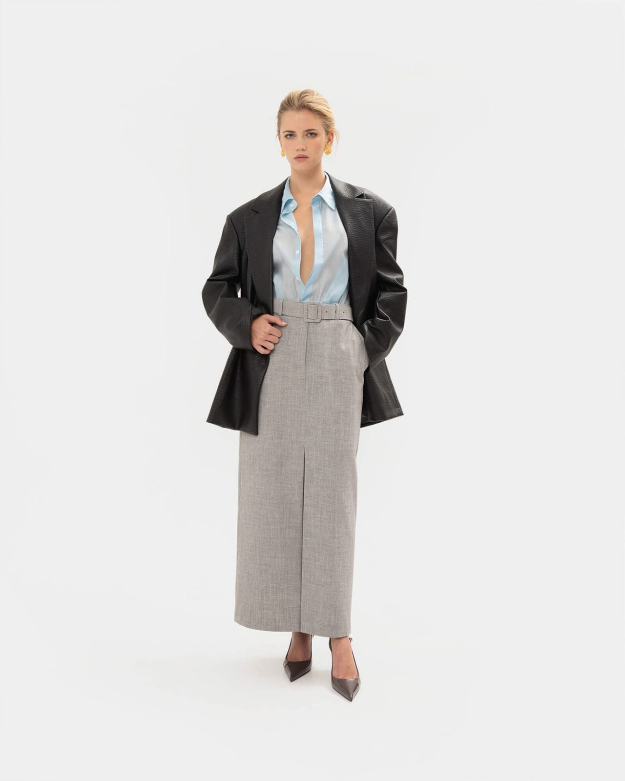 Picture of GREY STRAIGHT-LINE SKIRT