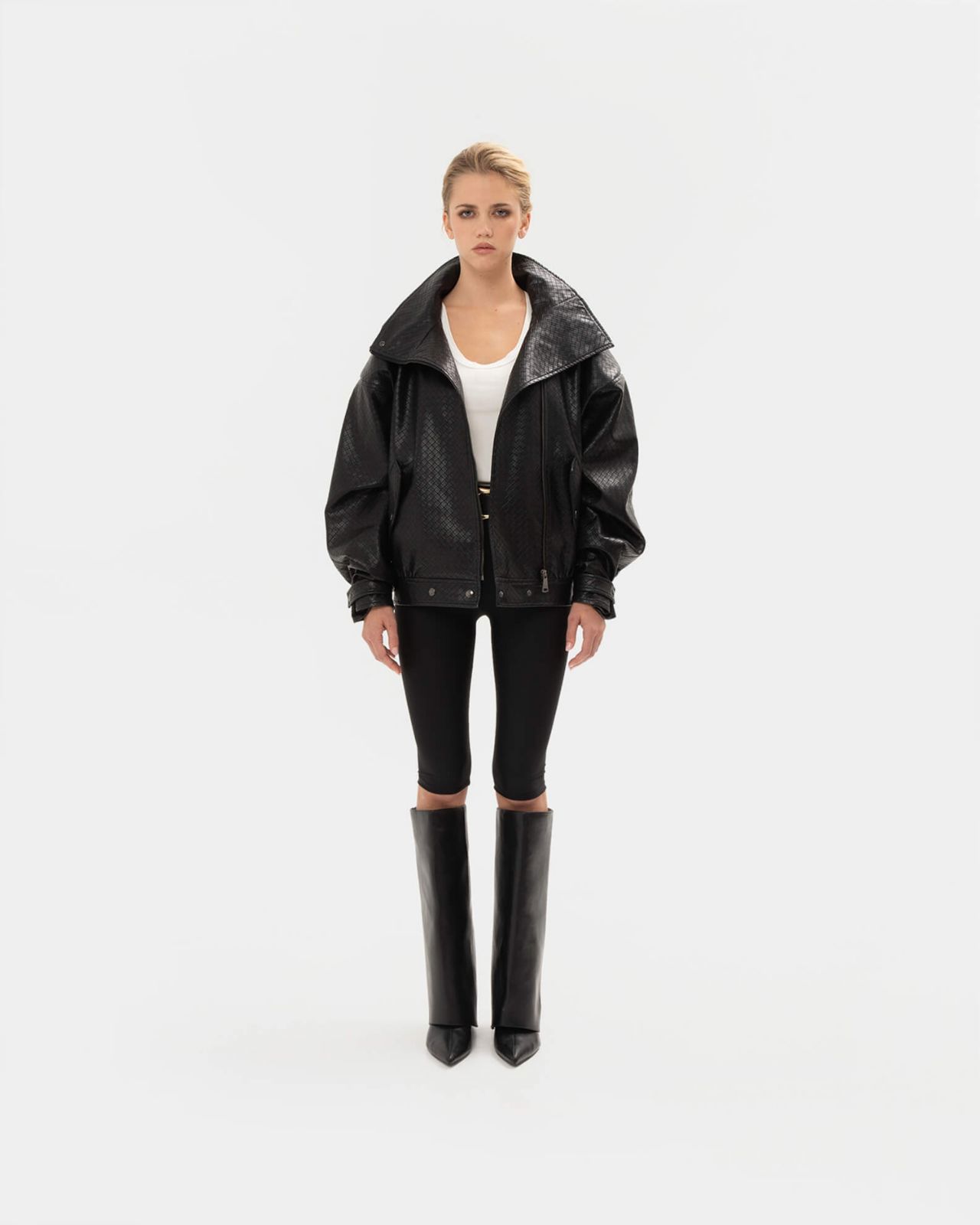 Picture of PANAMA WEAVE BLACK BOMBER JACKET