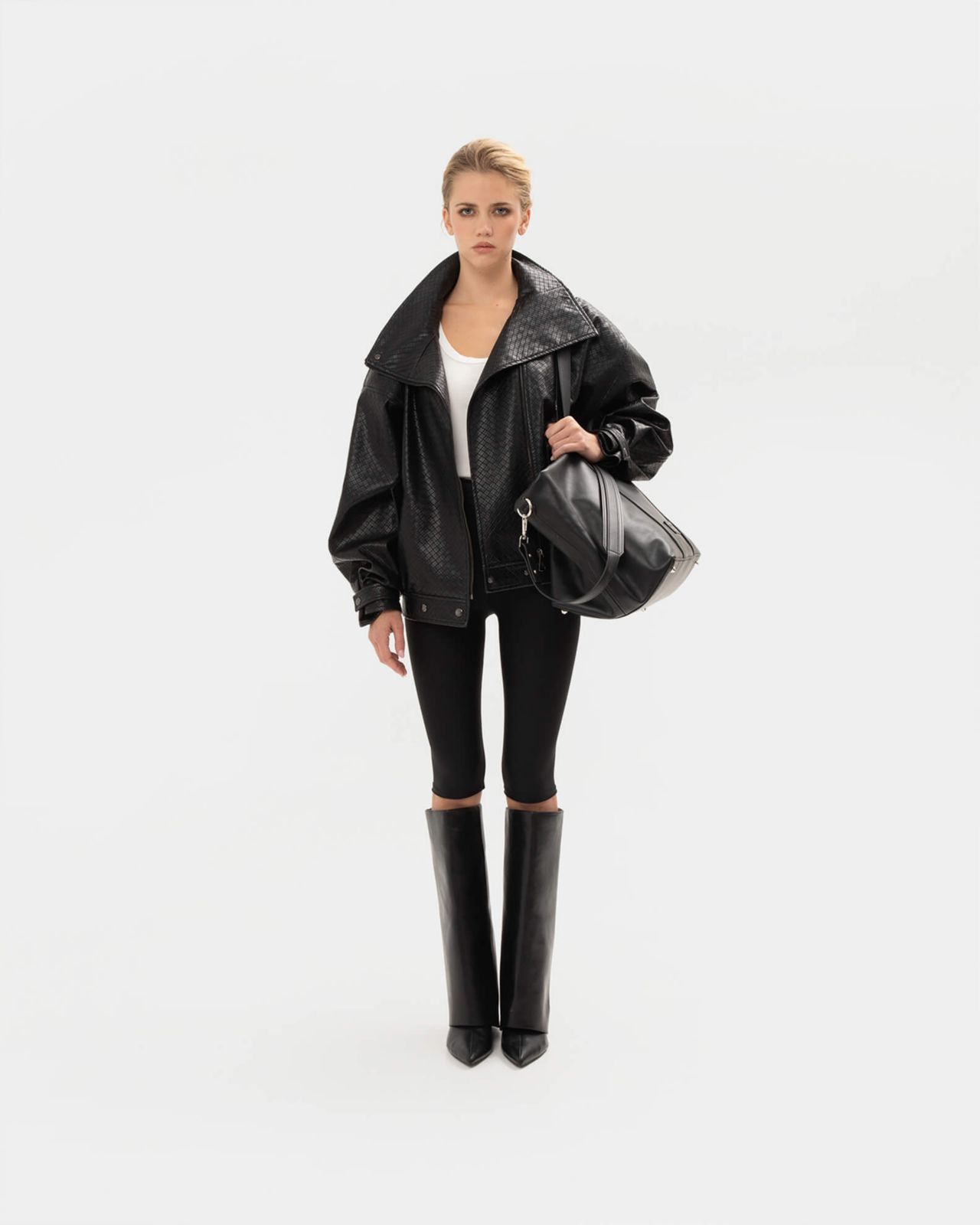 Picture of PANAMA WEAVE BLACK BOMBER JACKET