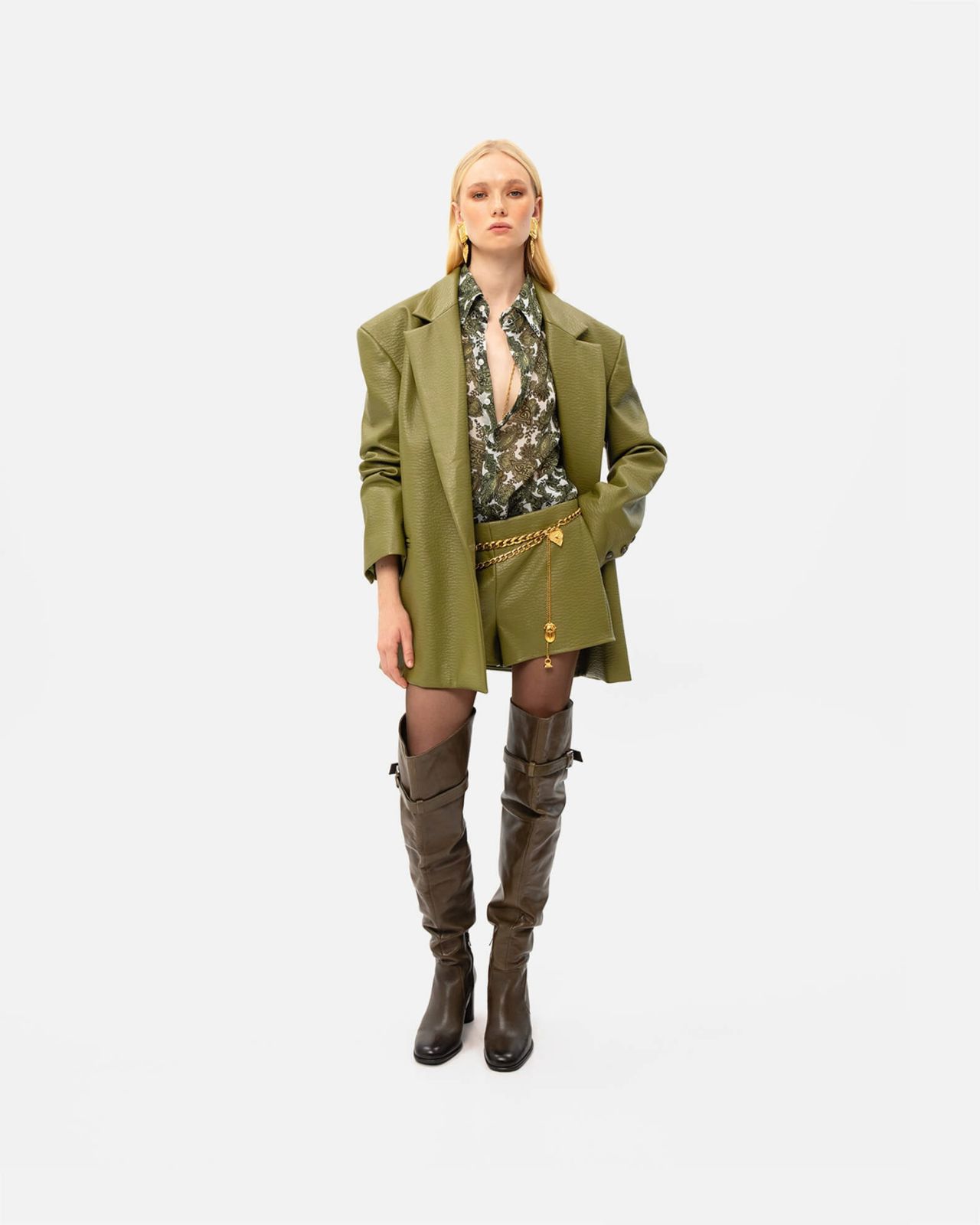 Picture of OLIVE FAUX LEATHER SHORTS