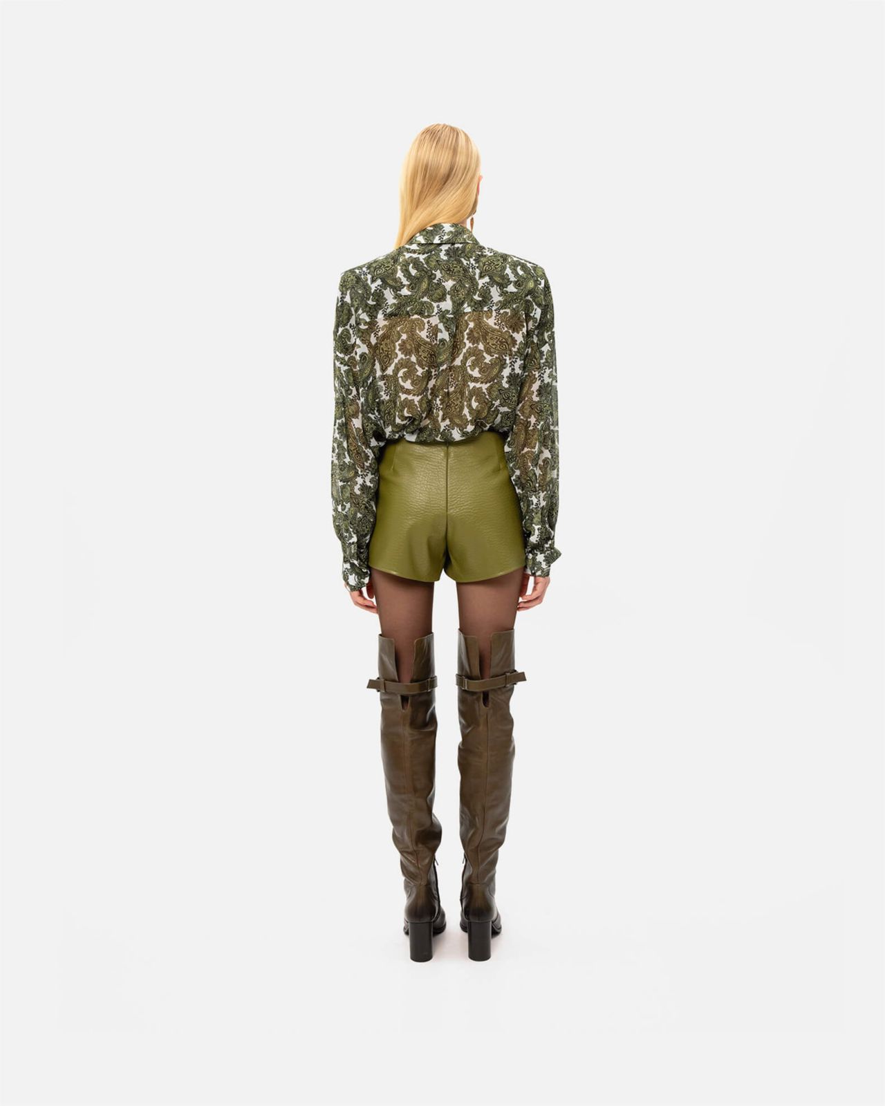 Picture of OLIVE FAUX LEATHER SHORTS