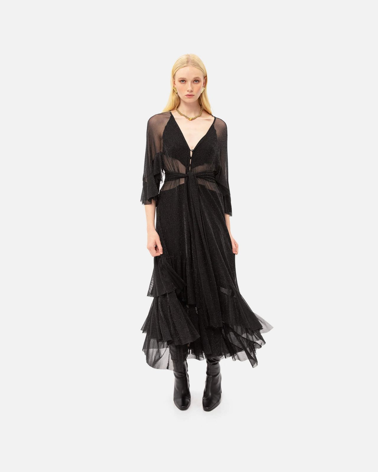 Picture of BLACK SHIMMER RUFFLED DRESS