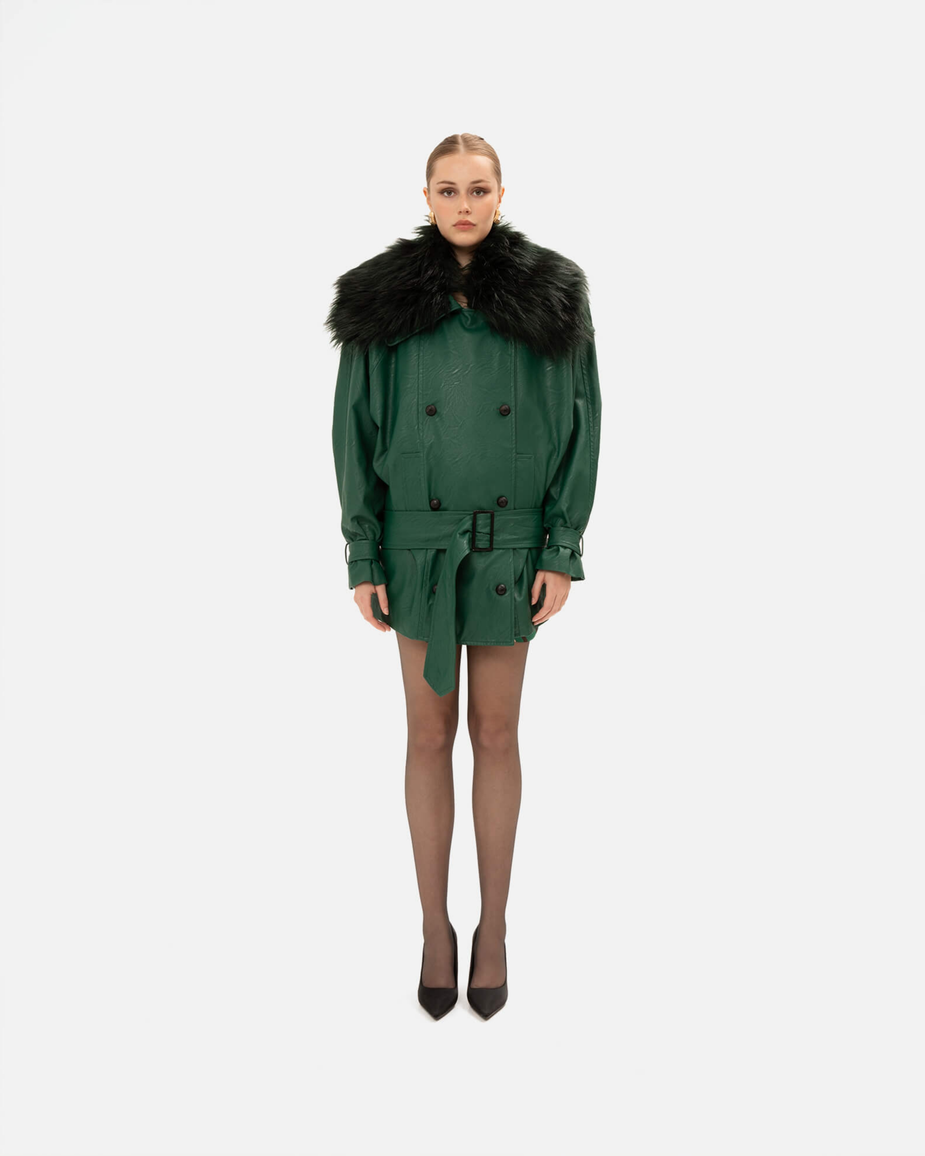 Picture of FOREST GREEN FAUX LEATHER JACKET