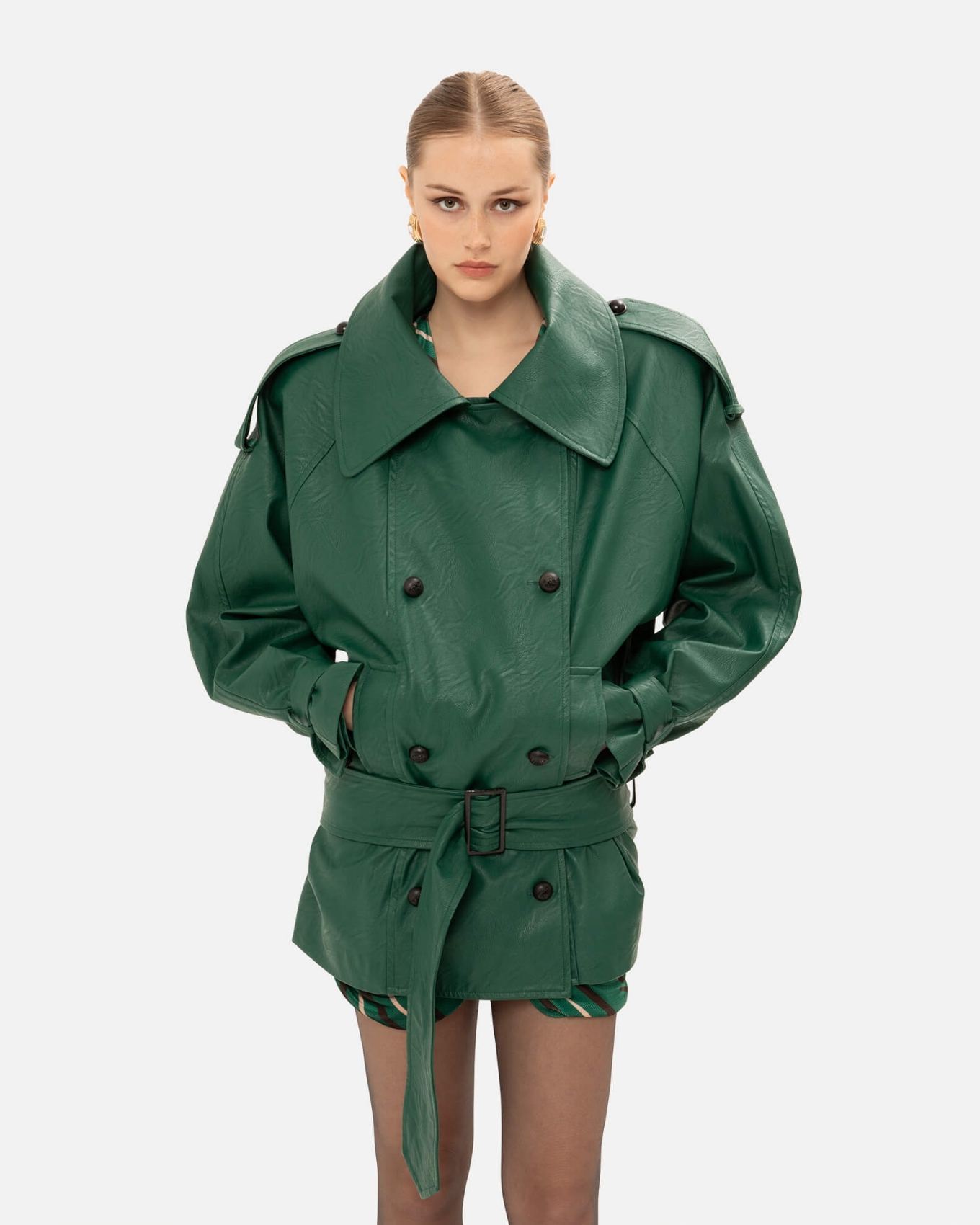 Picture of FOREST GREEN FAUX LEATHER JACKET