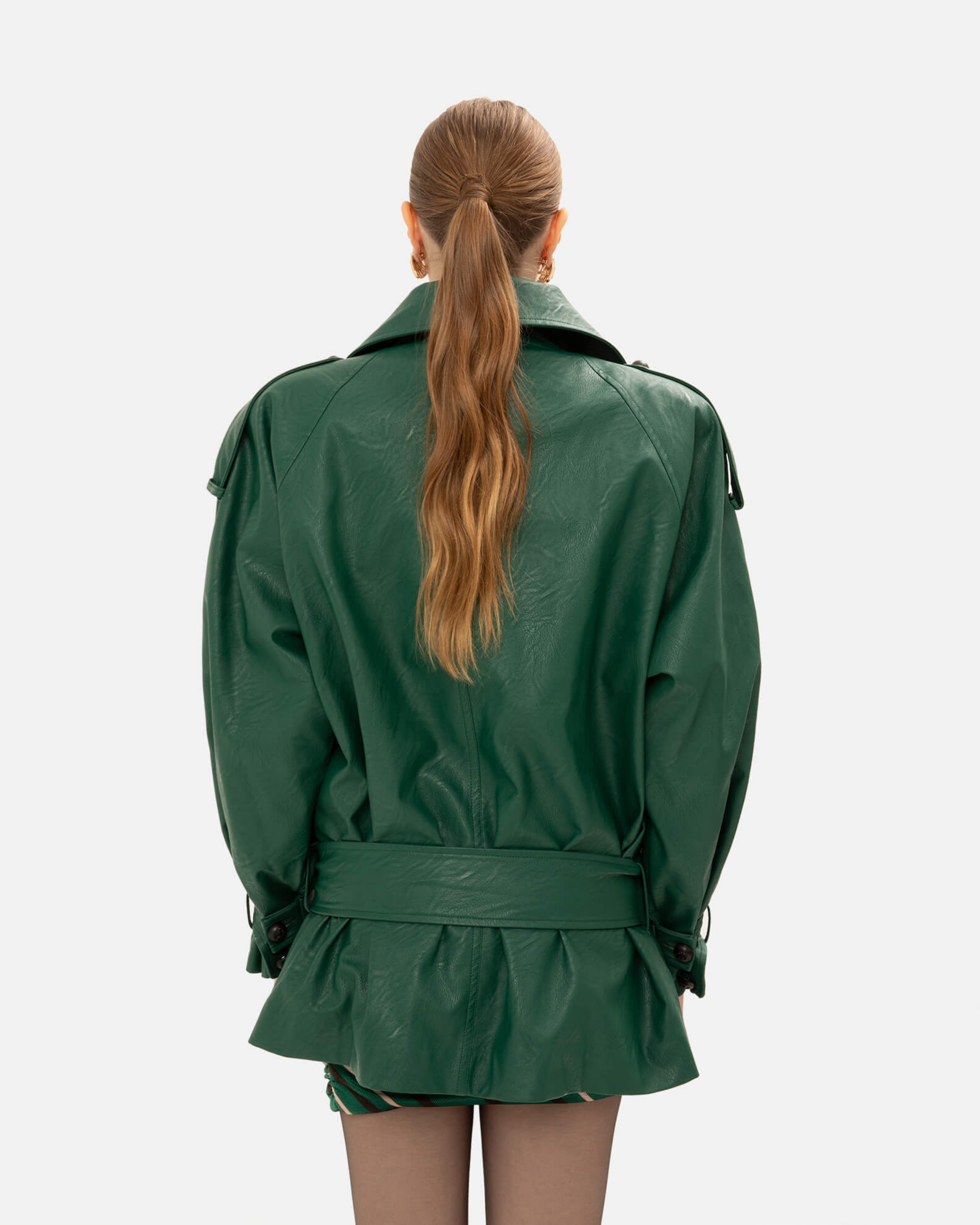 Picture of FOREST GREEN FAUX LEATHER JACKET