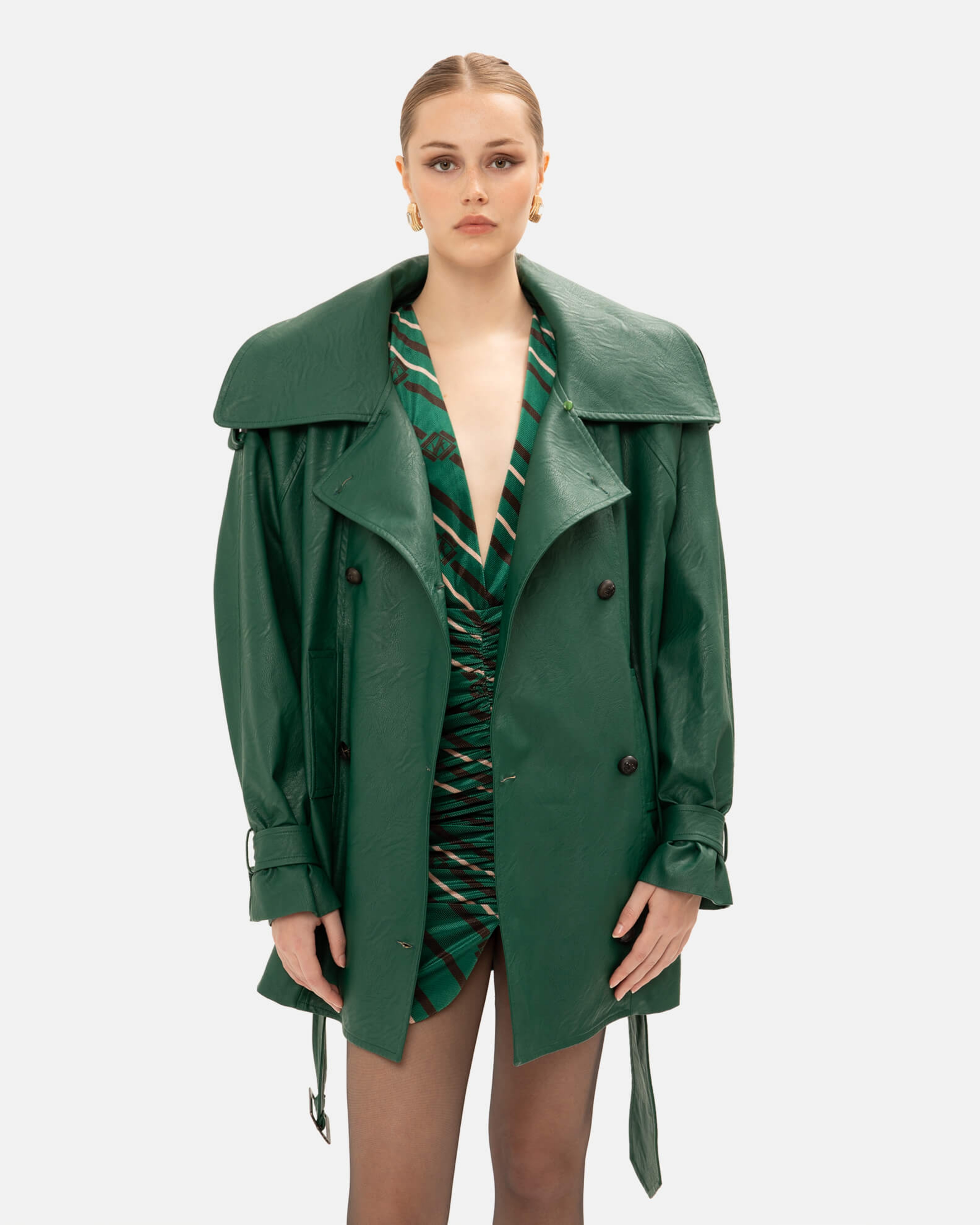 Picture of FOREST GREEN FAUX LEATHER JACKET