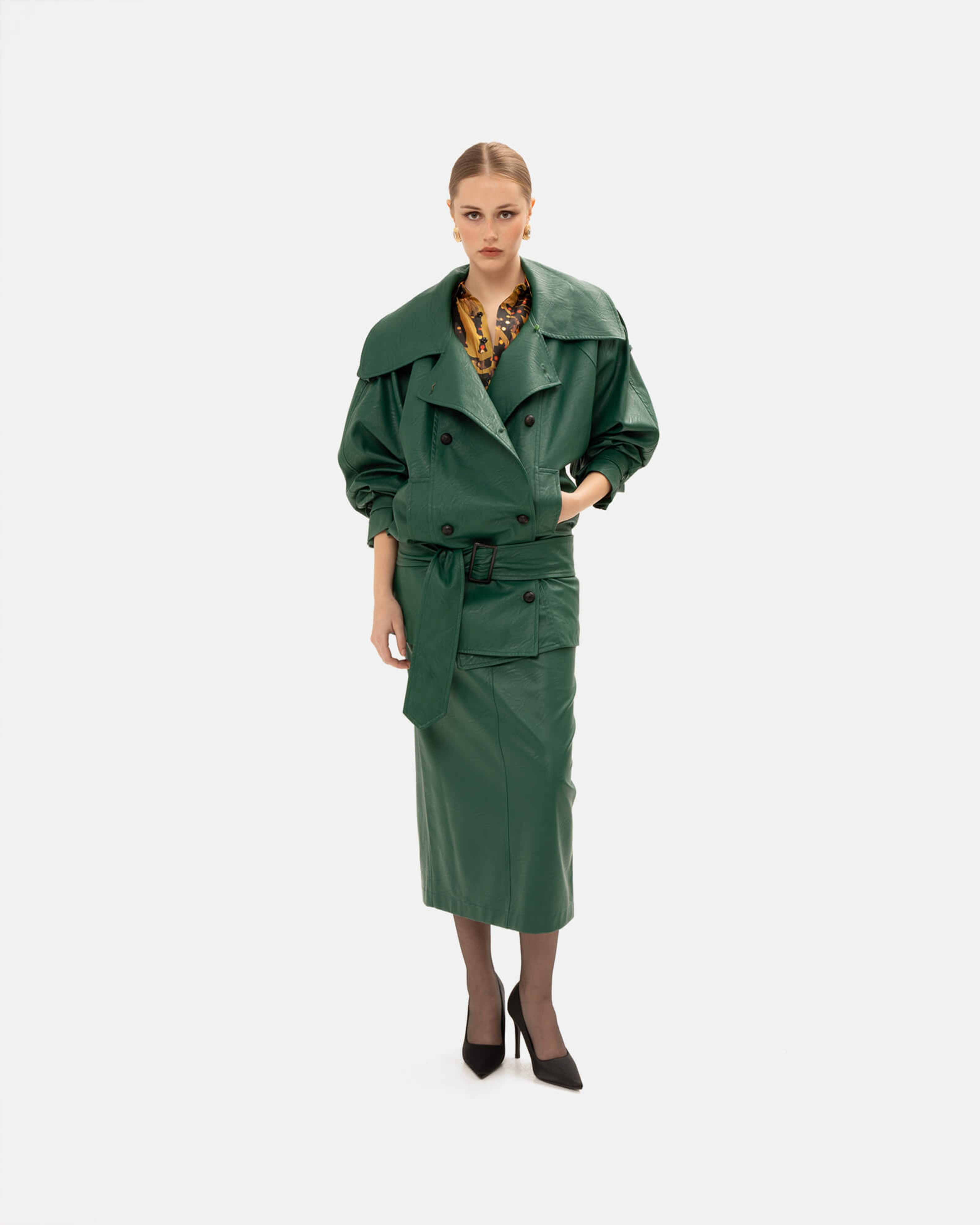 Picture of FOREST GREEN FAUX LEATHER JACKET