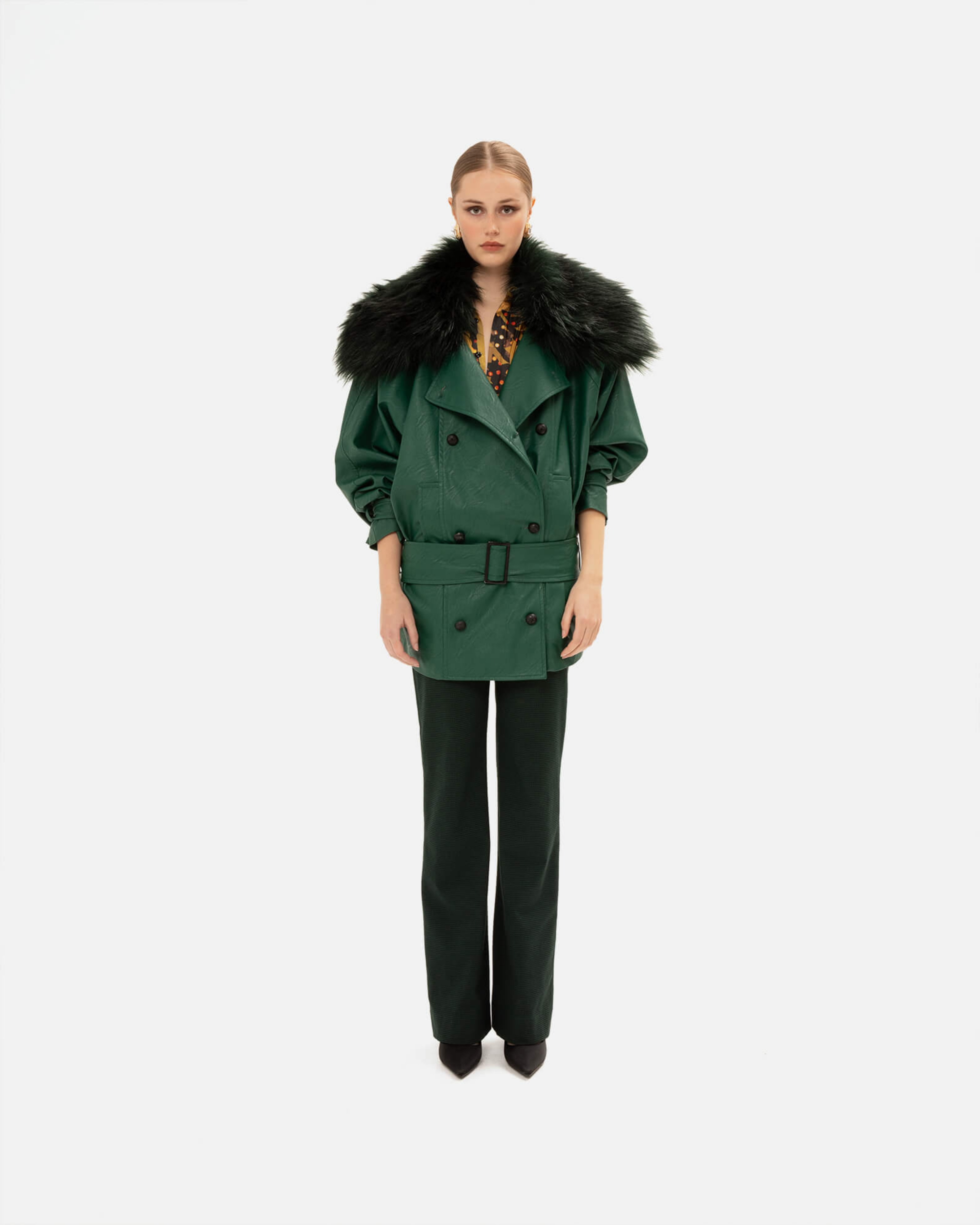 Picture of FOREST GREEN FAUX LEATHER JACKET