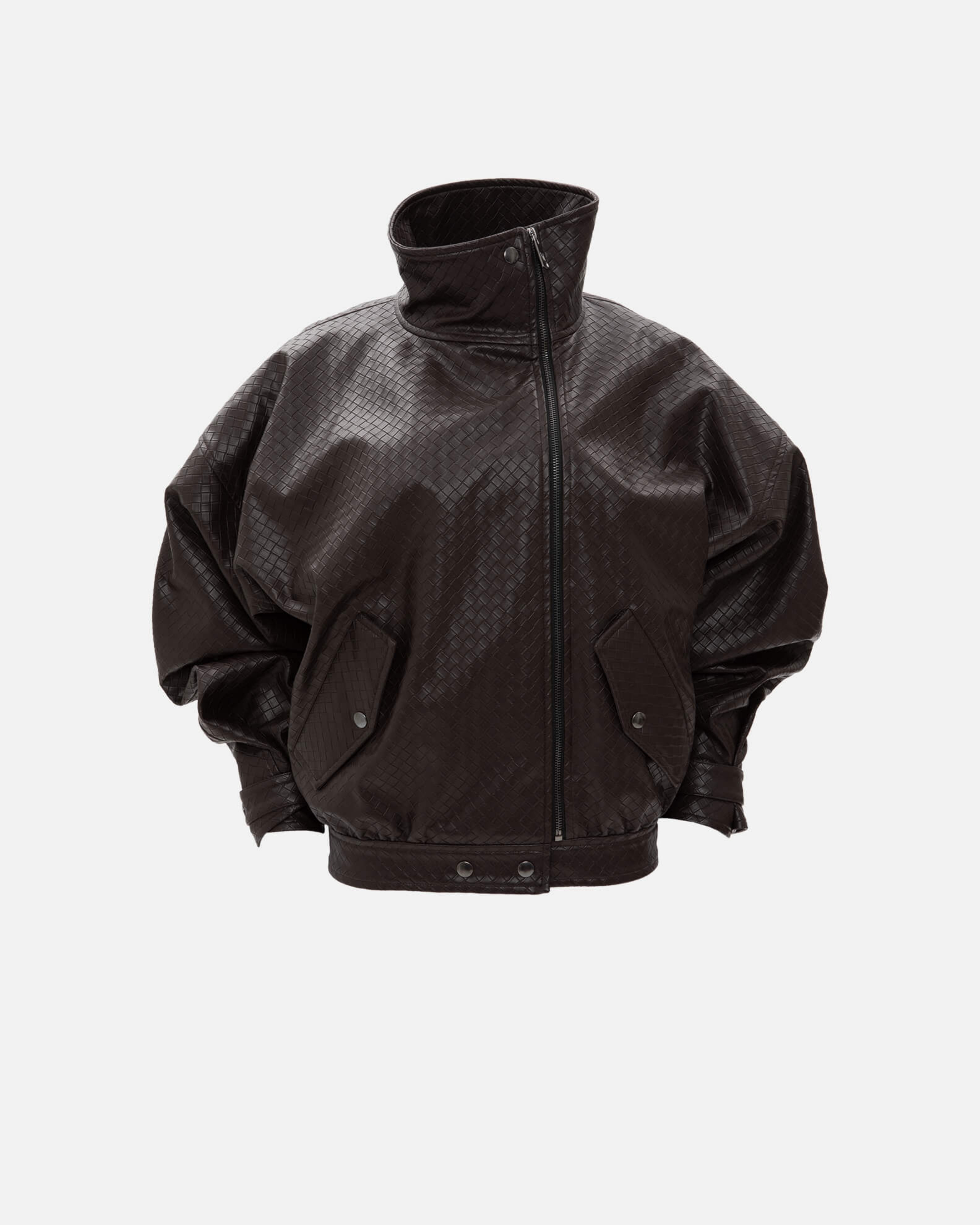 Picture of BROWN PANAMA WEAVE FAUX LEATHER JACKET