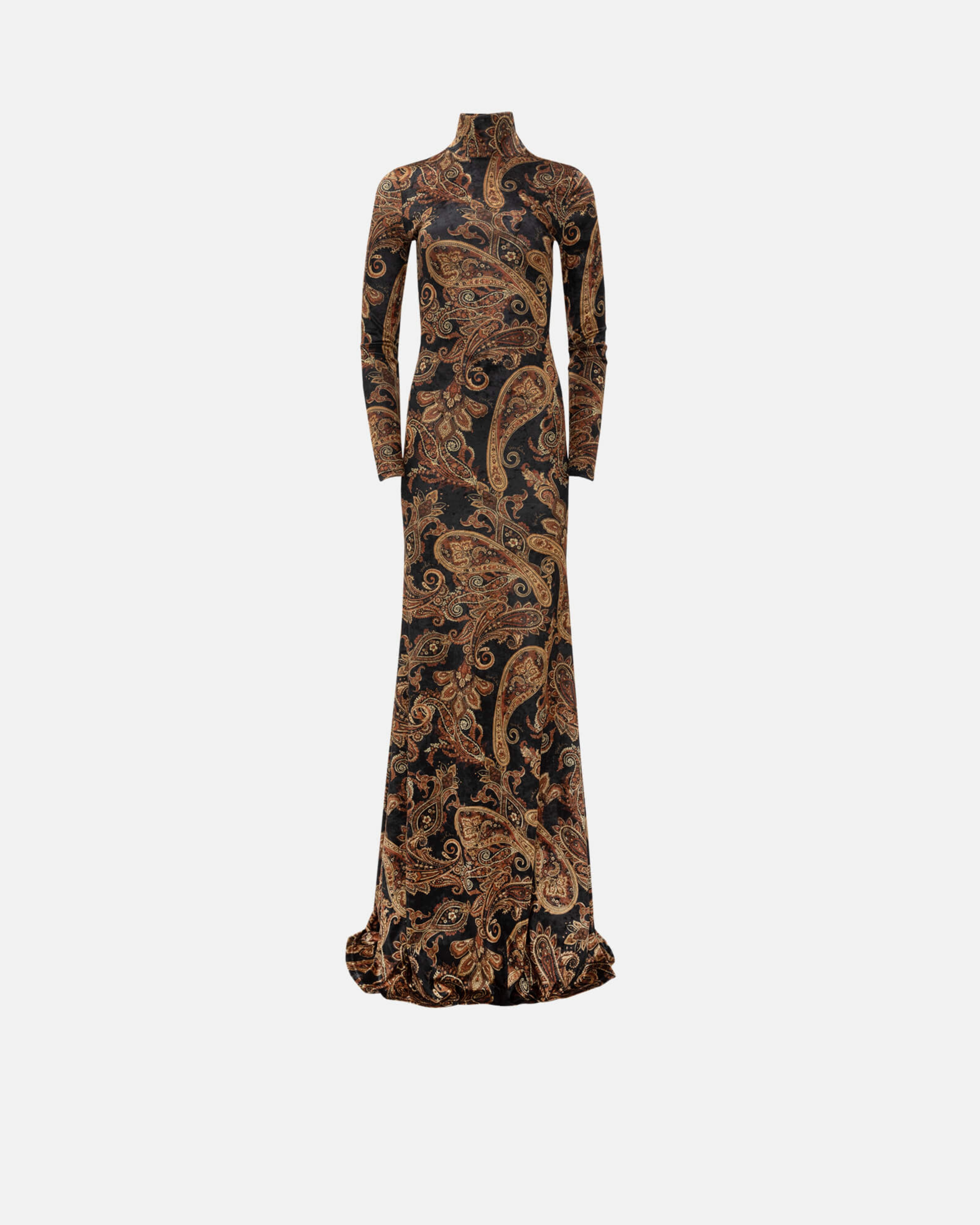Picture of GOLDEN-BROWN PAISLEY HIGH-NECK DRESS