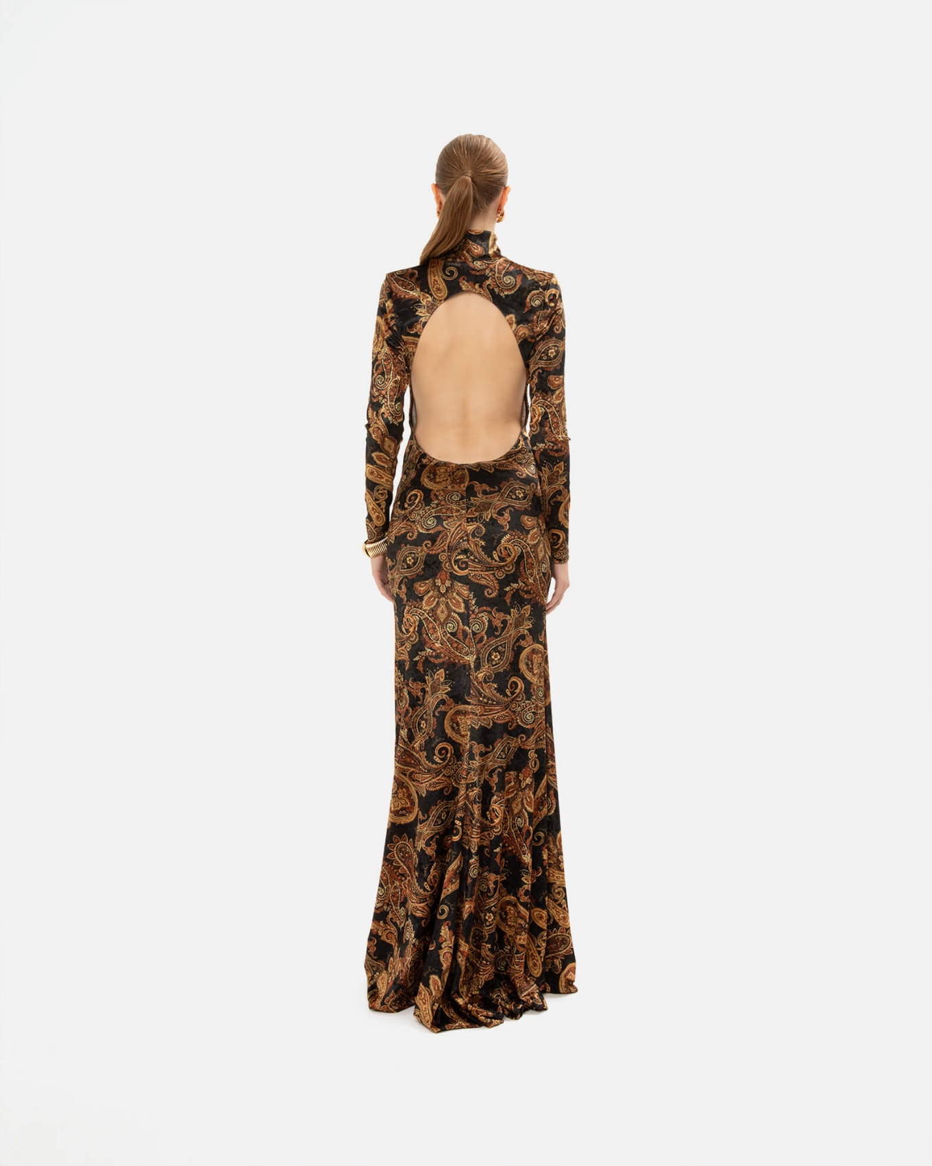 Picture of GOLDEN-BROWN PAISLEY HIGH-NECK DRESS