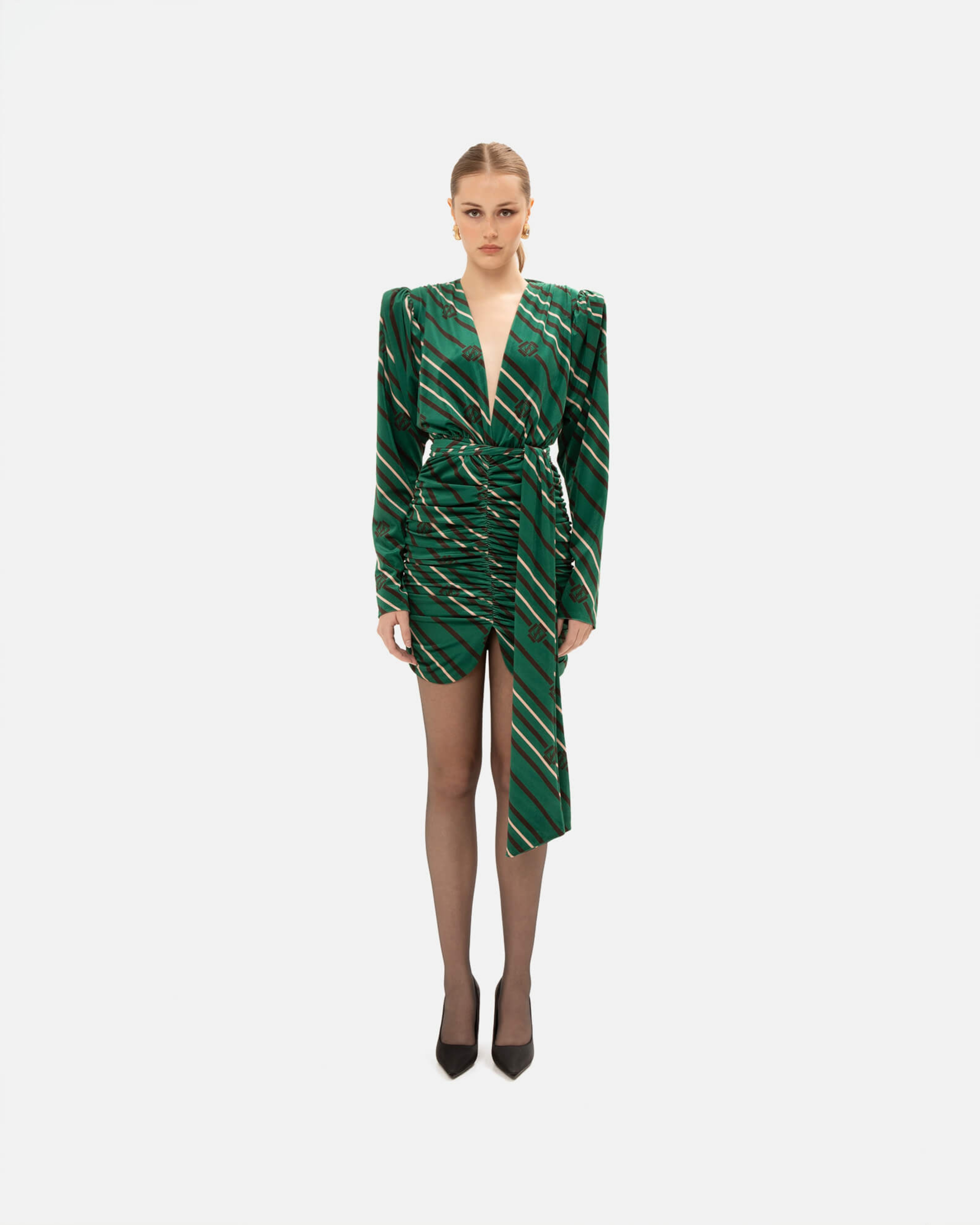 Picture of BLACK & GREEN STRIPED MINI DRESS