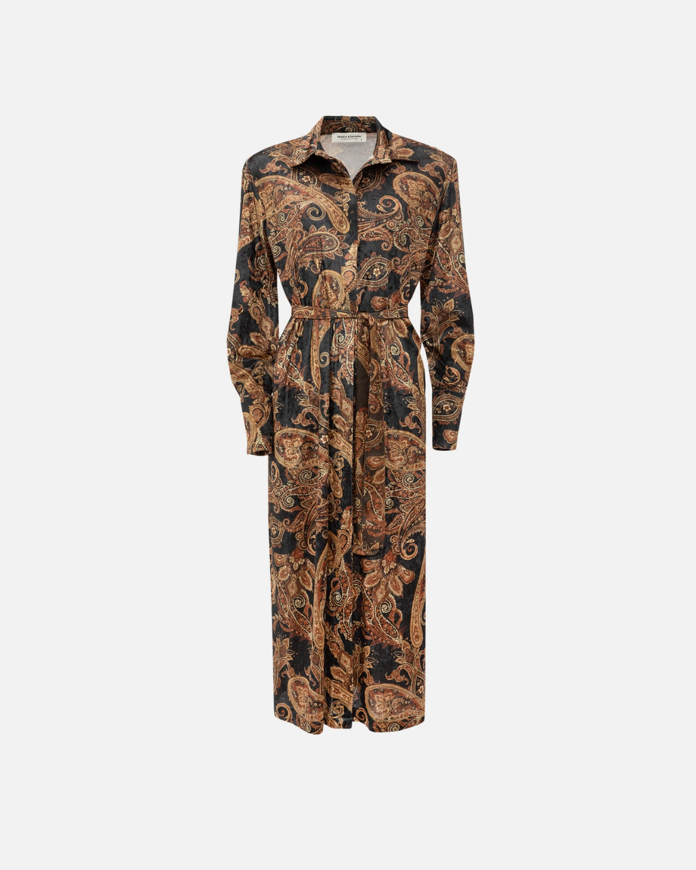 Picture of VELVET GOLDEN-BROWN PAISLEY DRESS