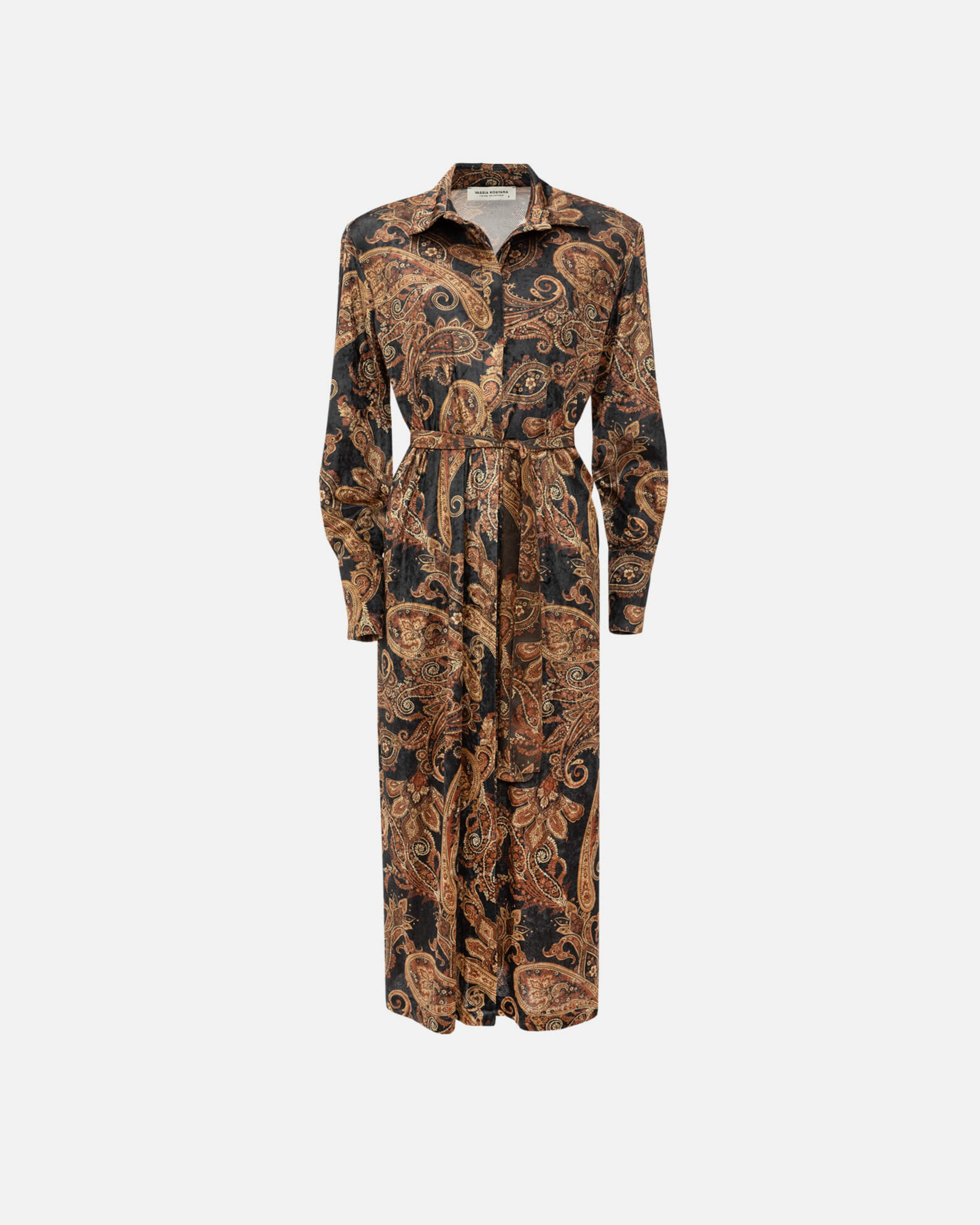 Picture of VELVET GOLDEN-BROWN PAISLEY DRESS