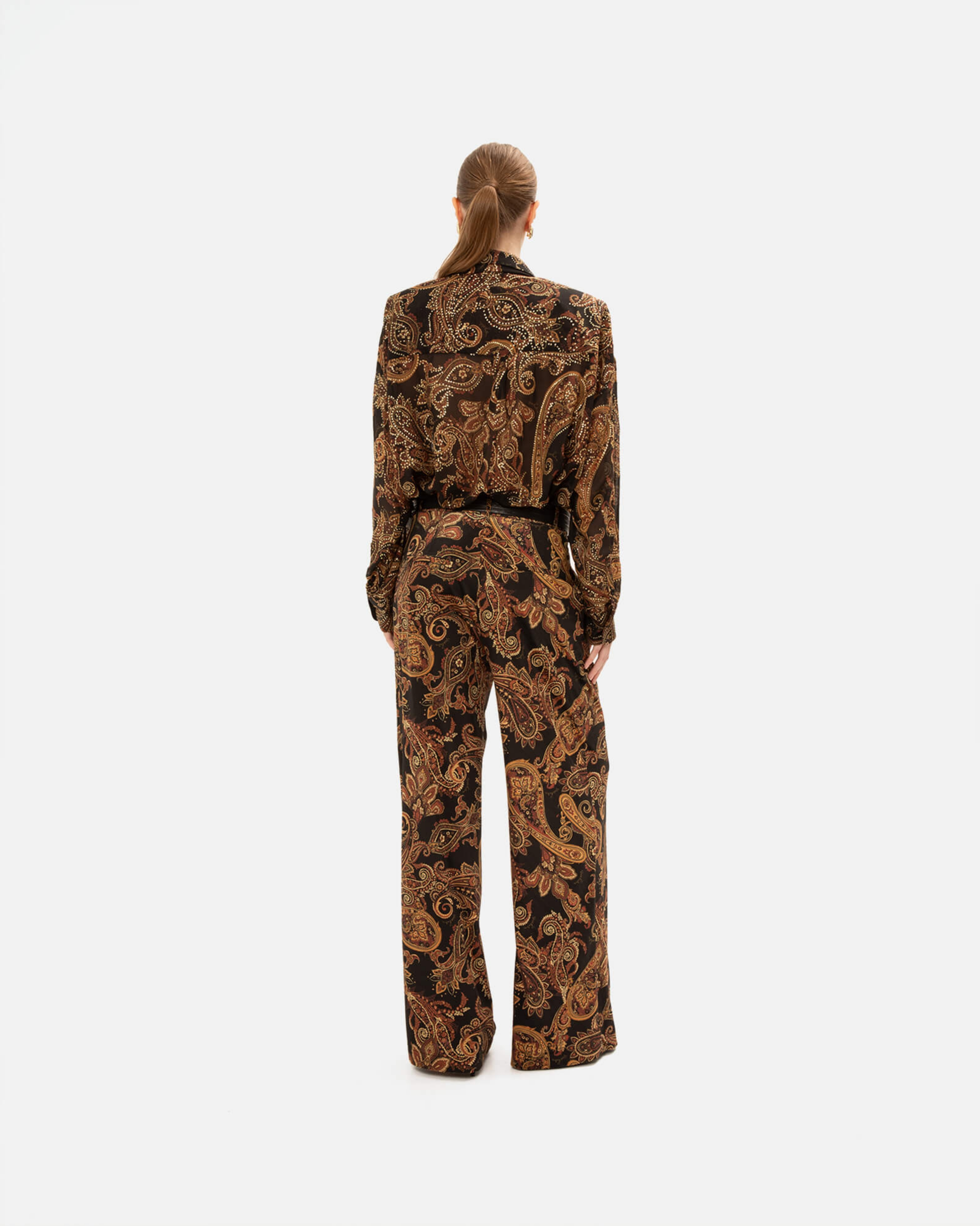 Picture of GOLDEN-BROWN PAISLEY STRAIGHT-LEG PANTS