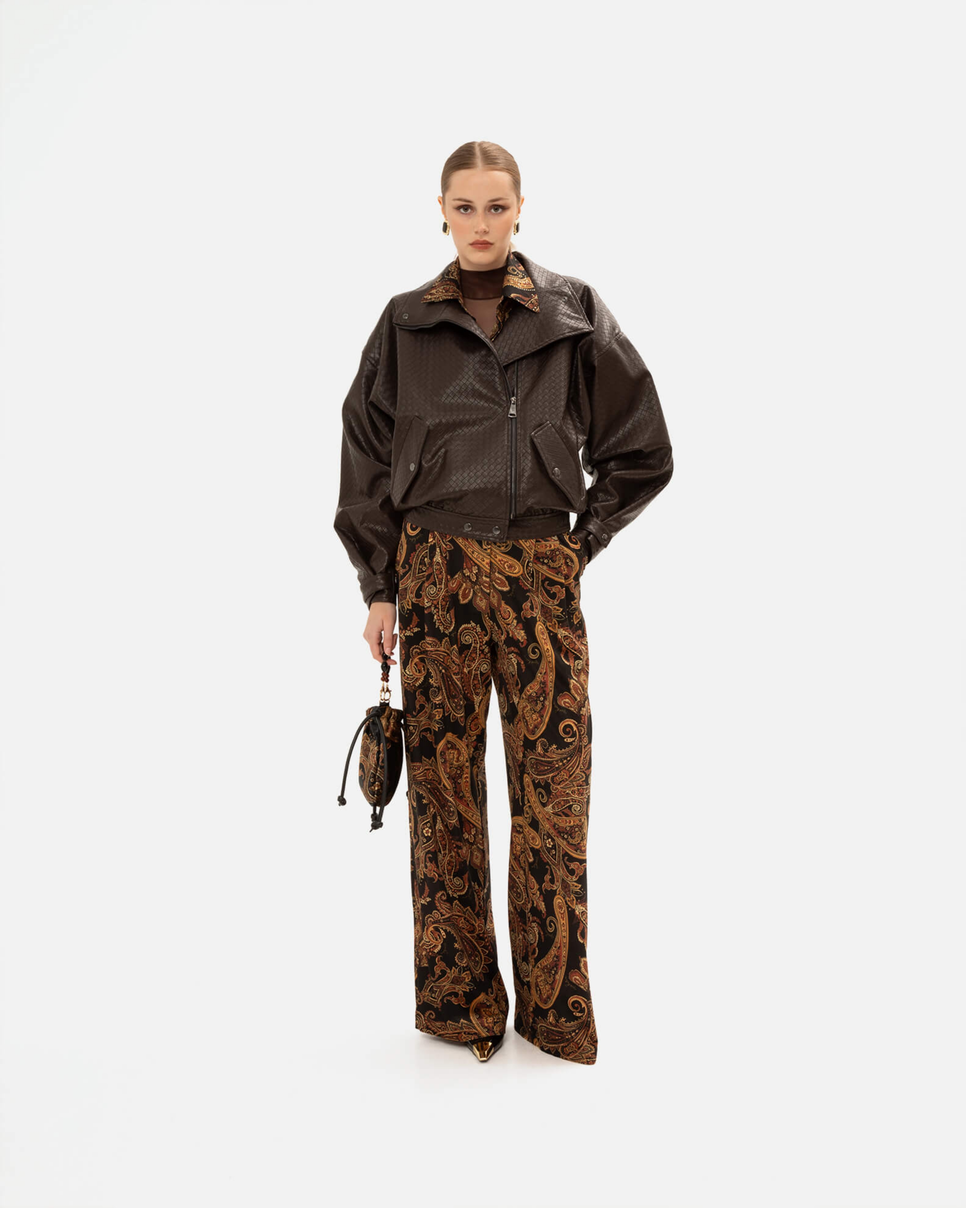 Picture of GOLDEN-BROWN PAISLEY STRAIGHT-LEG PANTS