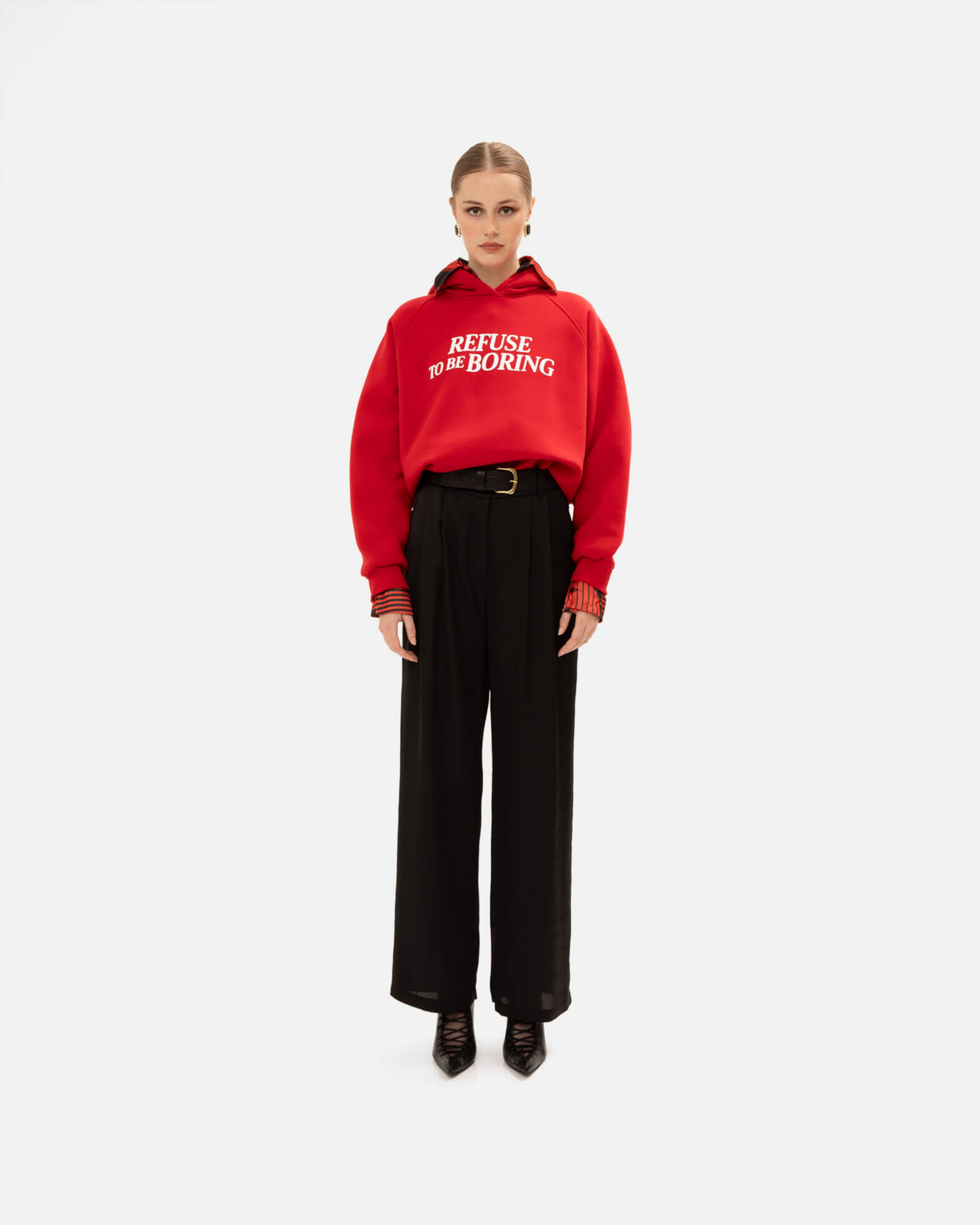 Picture of RED HOODIE "REFUSE TO BE BORING"