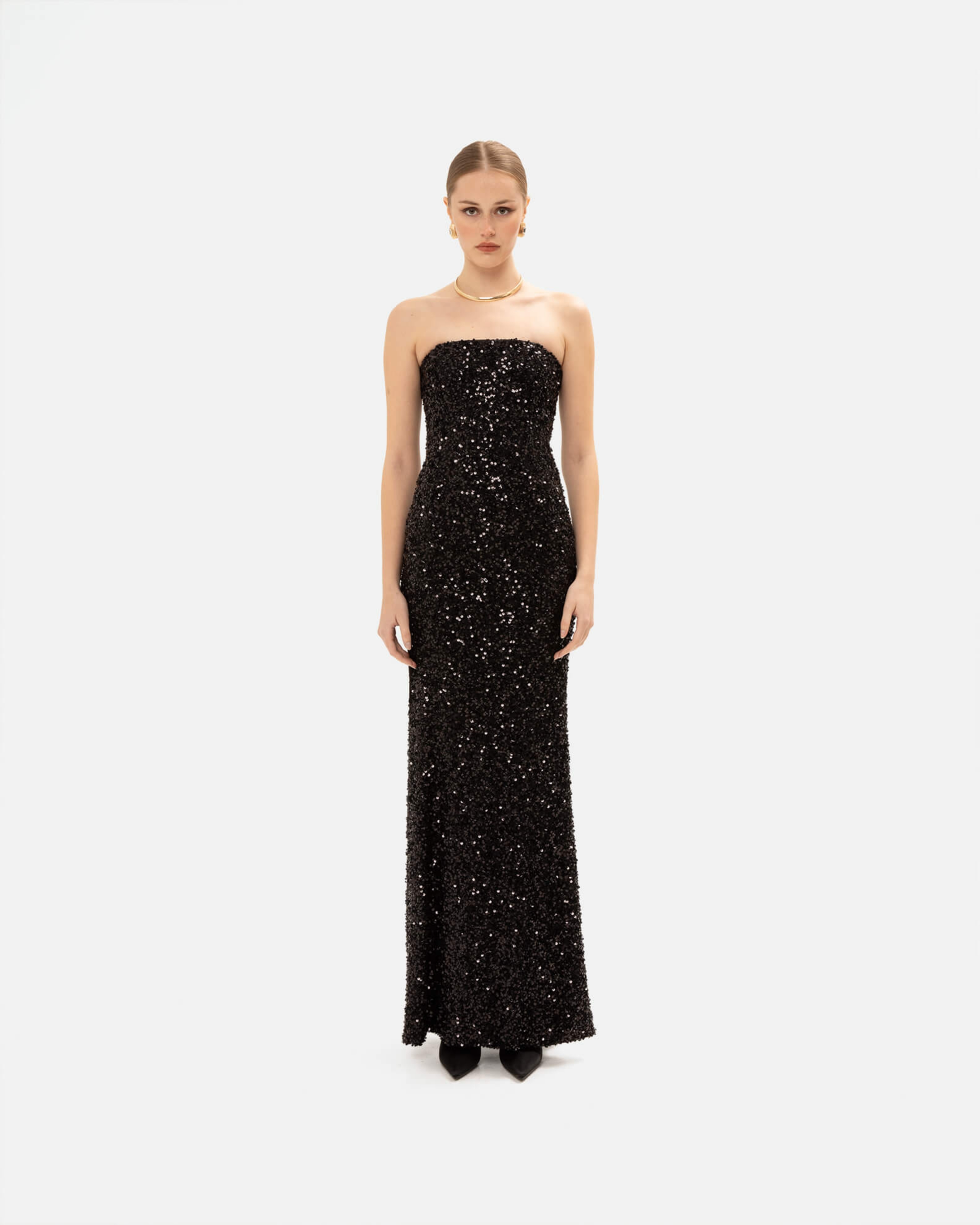 Picture of BLACK STRAPLESS SEQUINED GOWN