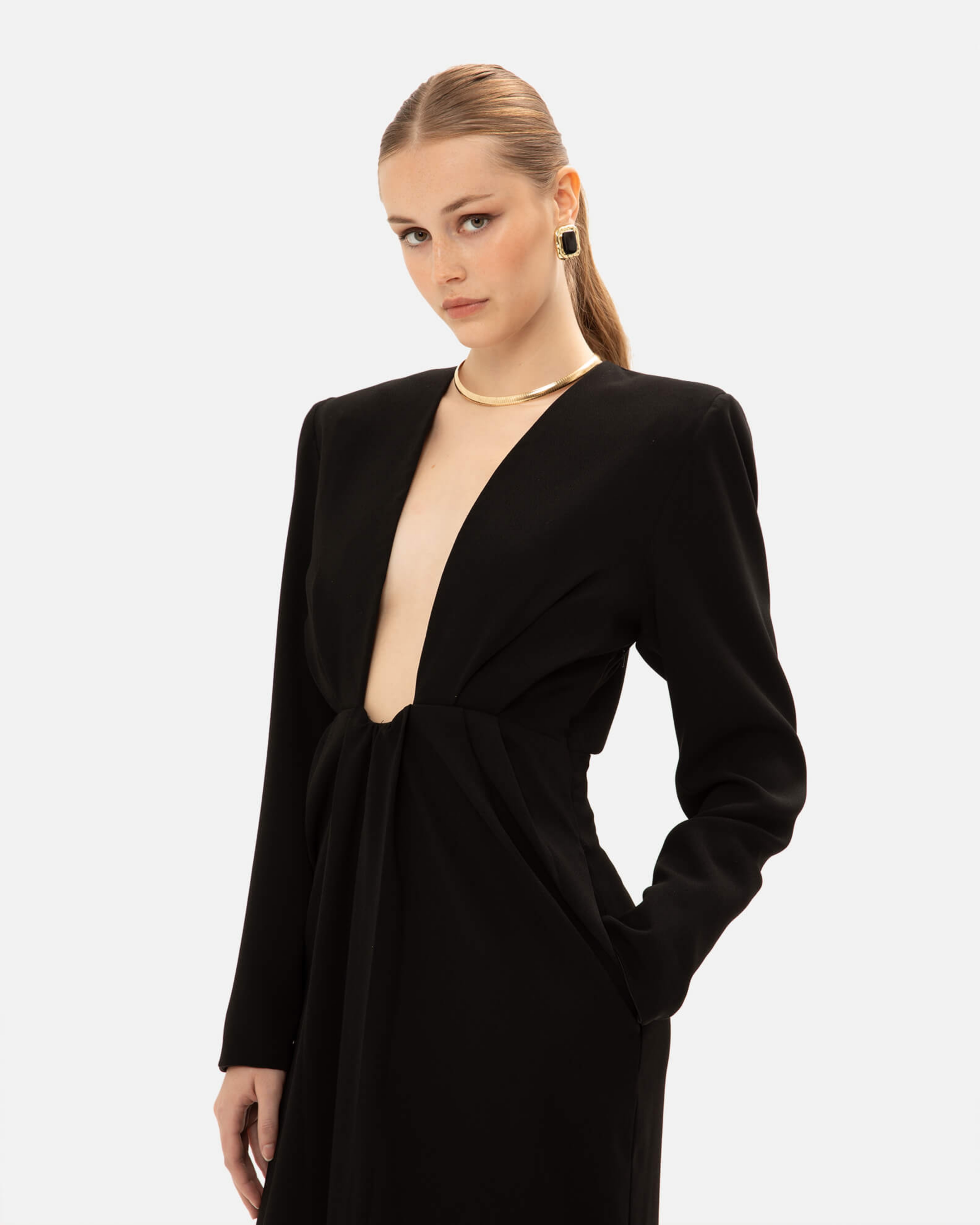 Picture of BLACK SATIN MIDI DRESS