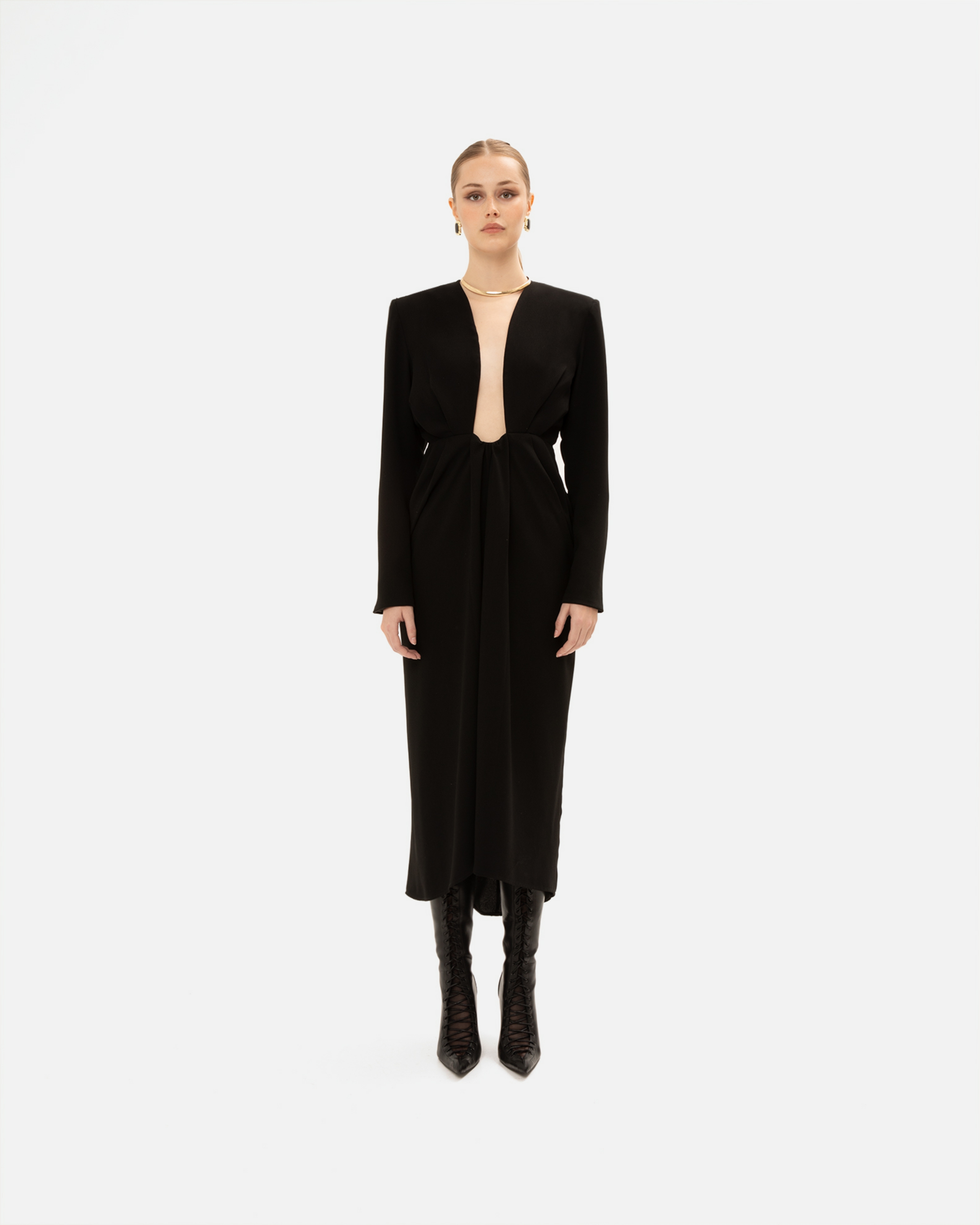 Picture of BLACK SATIN MIDI DRESS