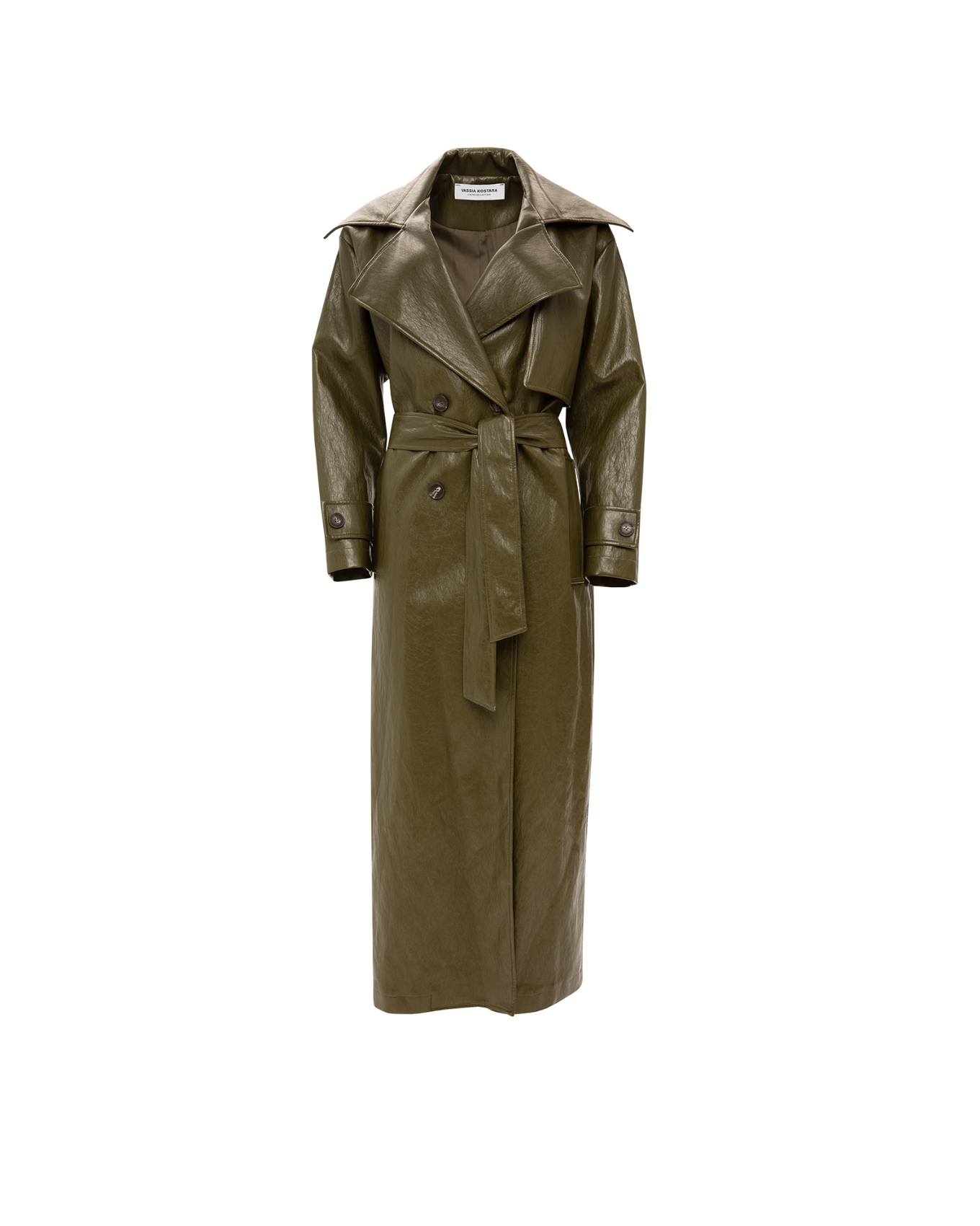Picture of KHAKI FAUX LEATHER TRENCH COAT